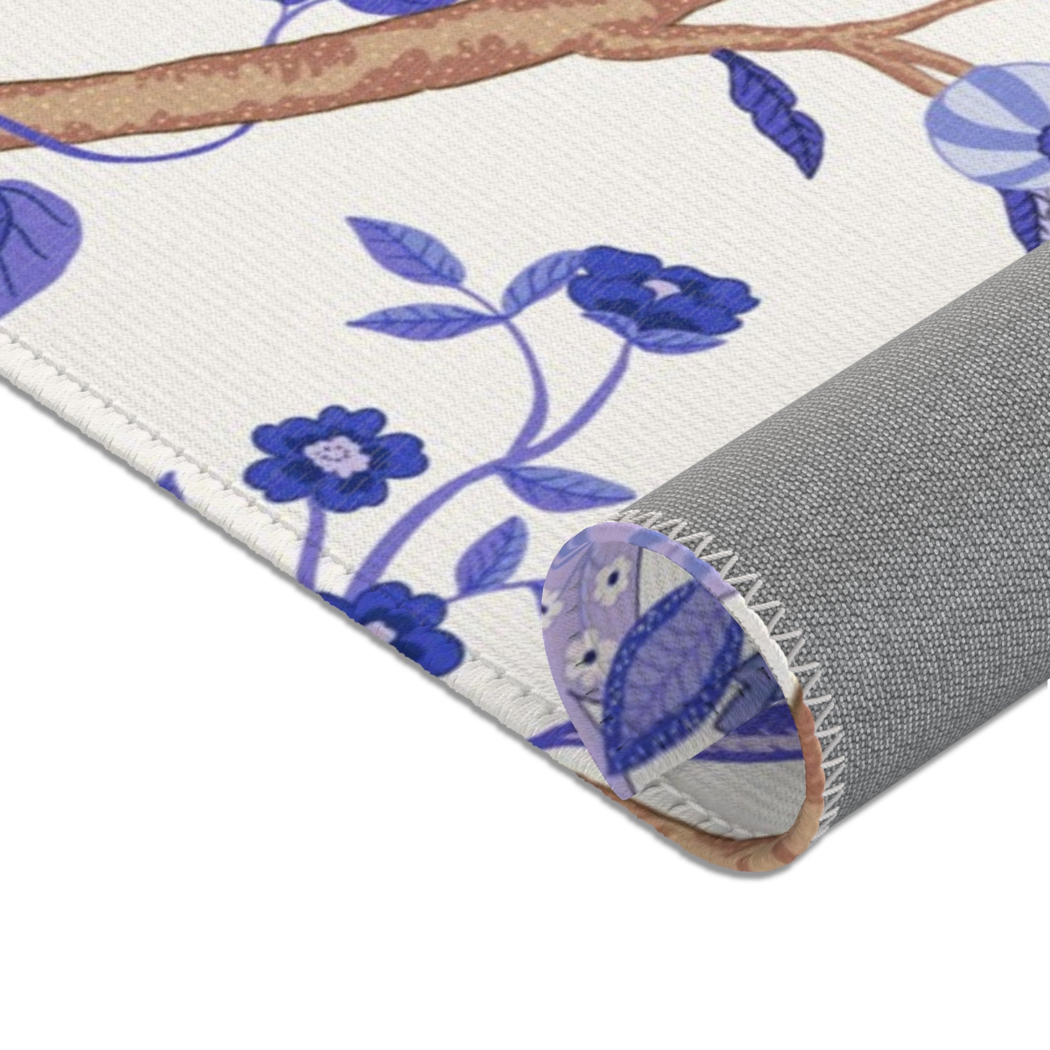 Abstract Floral Area Rug | Boho Blue White