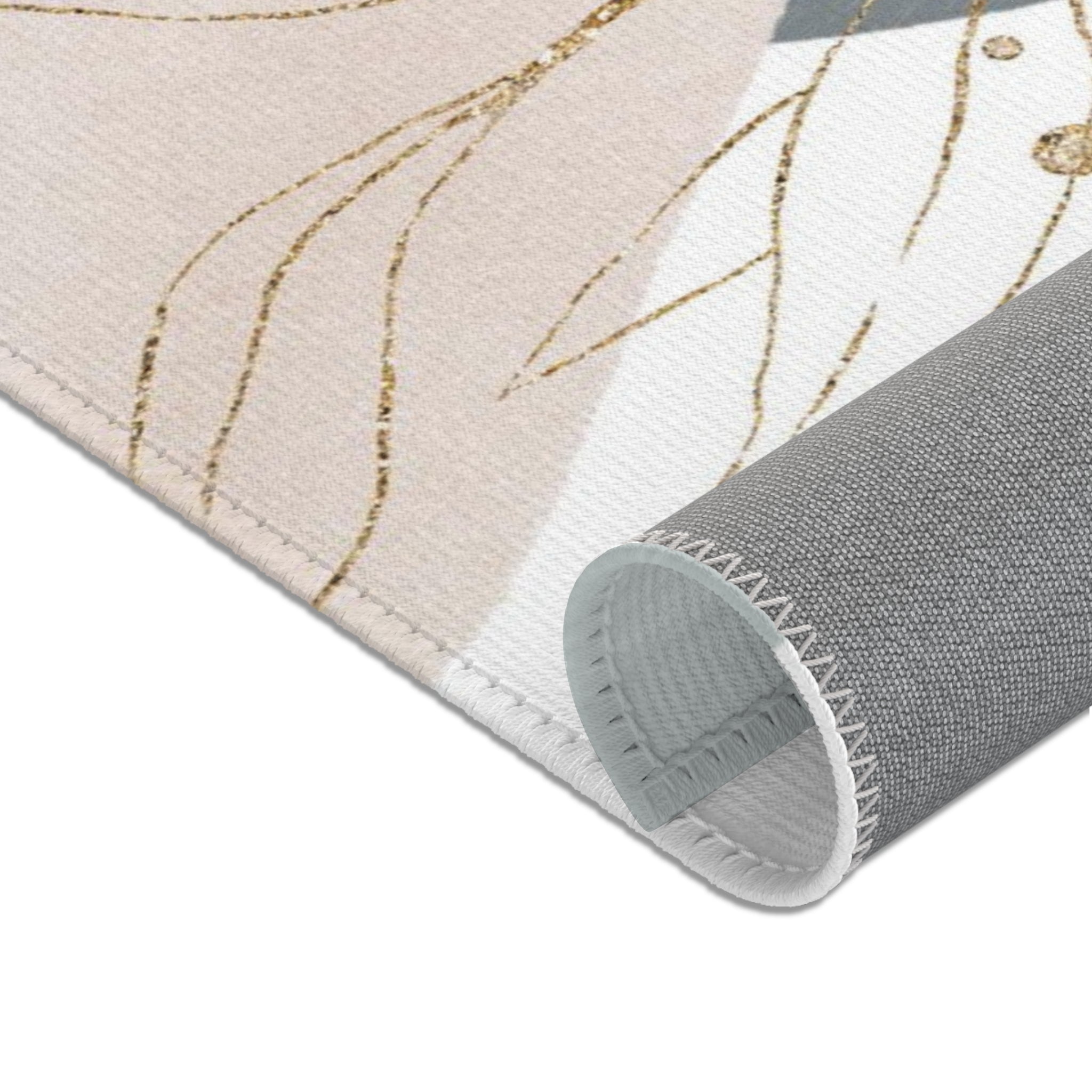 Abstract Boho Area Rug | Grey Navy Blue, Beige Floral