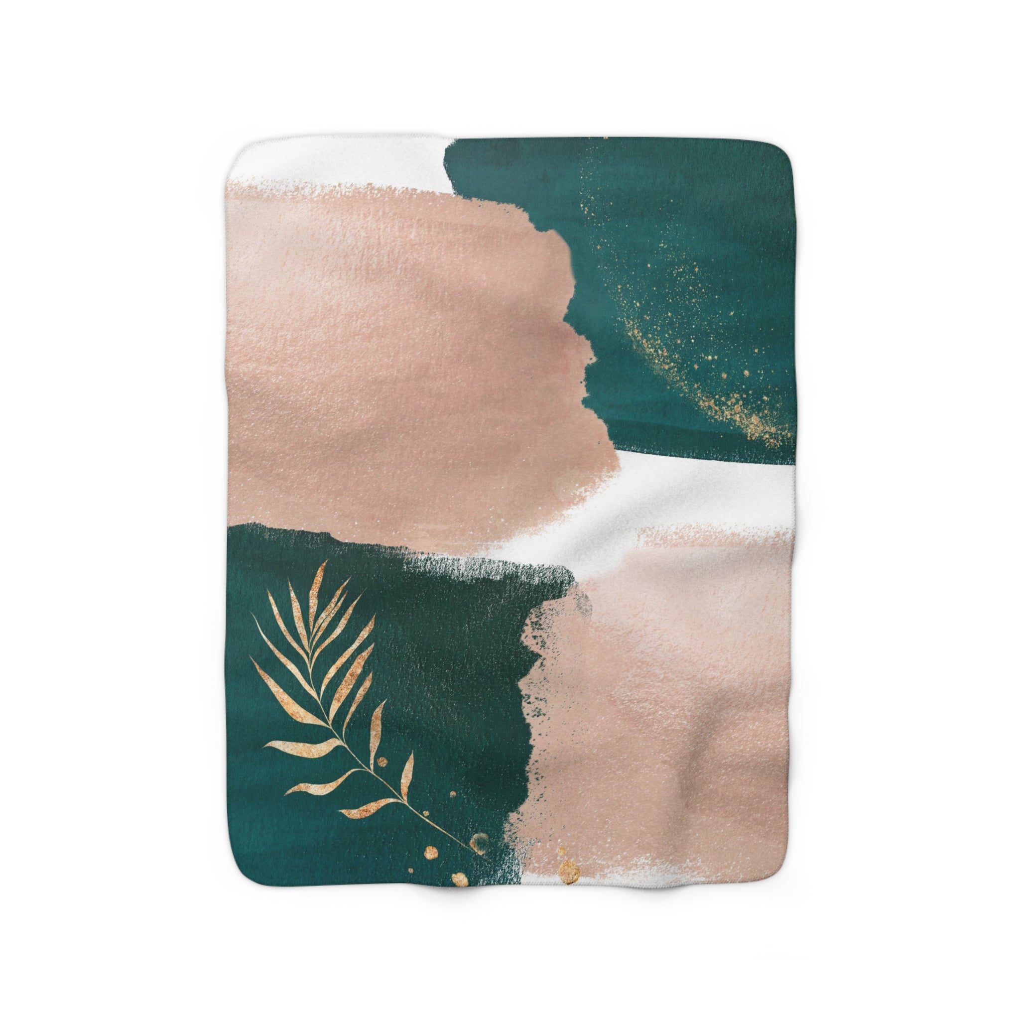 Abstract Boho Comfy Blanket | Green Gold Beige Floral