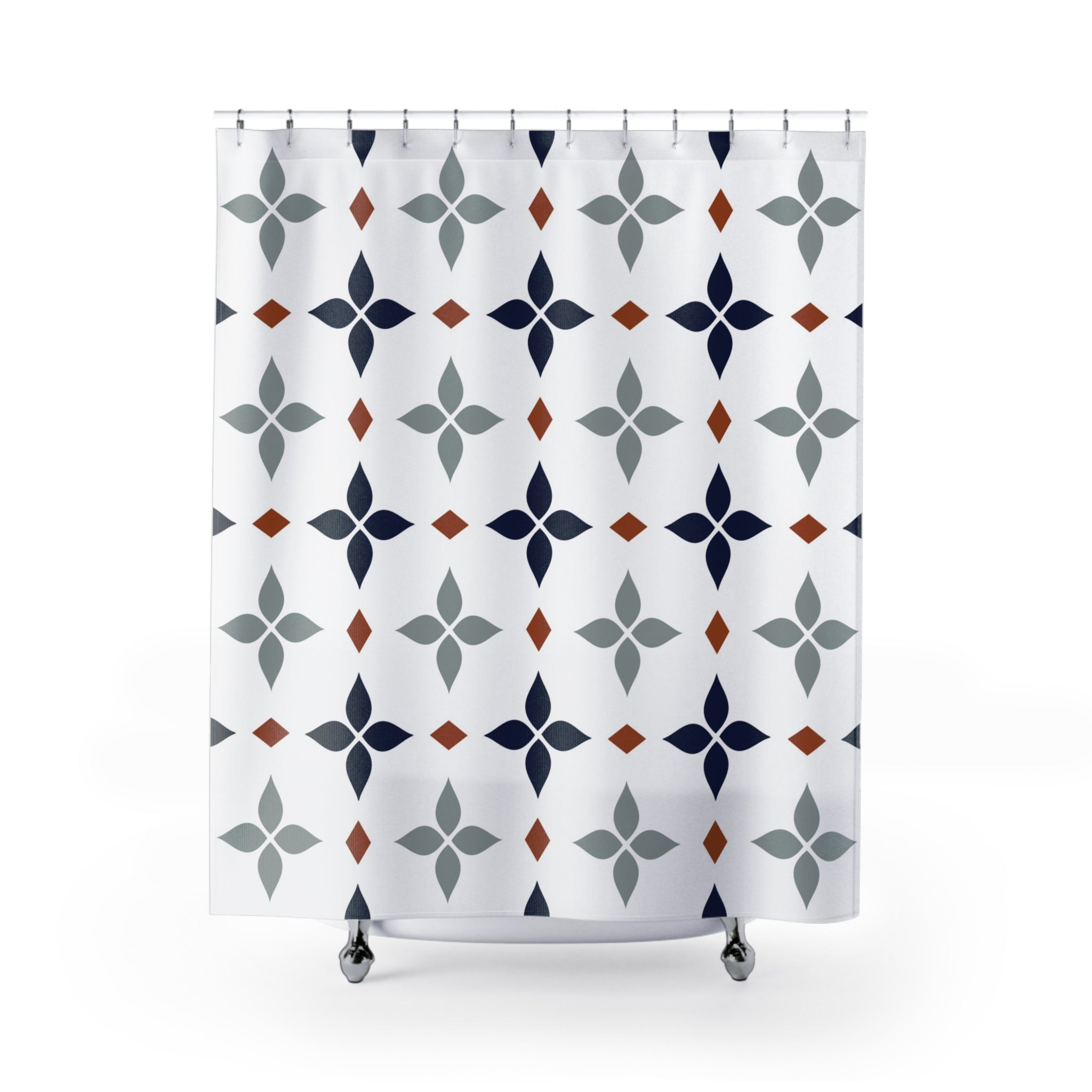 Retro Shower Curtain | Vintage Art Deco, Nouveau White, Navy Blue, Grey