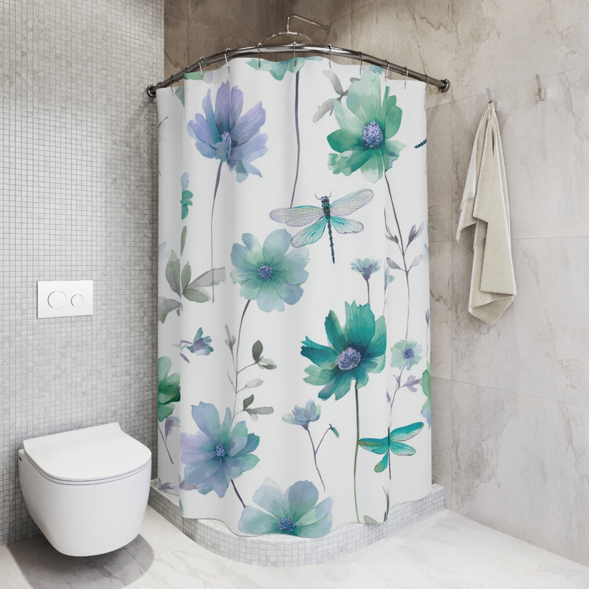 Floral Shower Curtain | Garden, Dragonfly, Spa Bathroom Decor