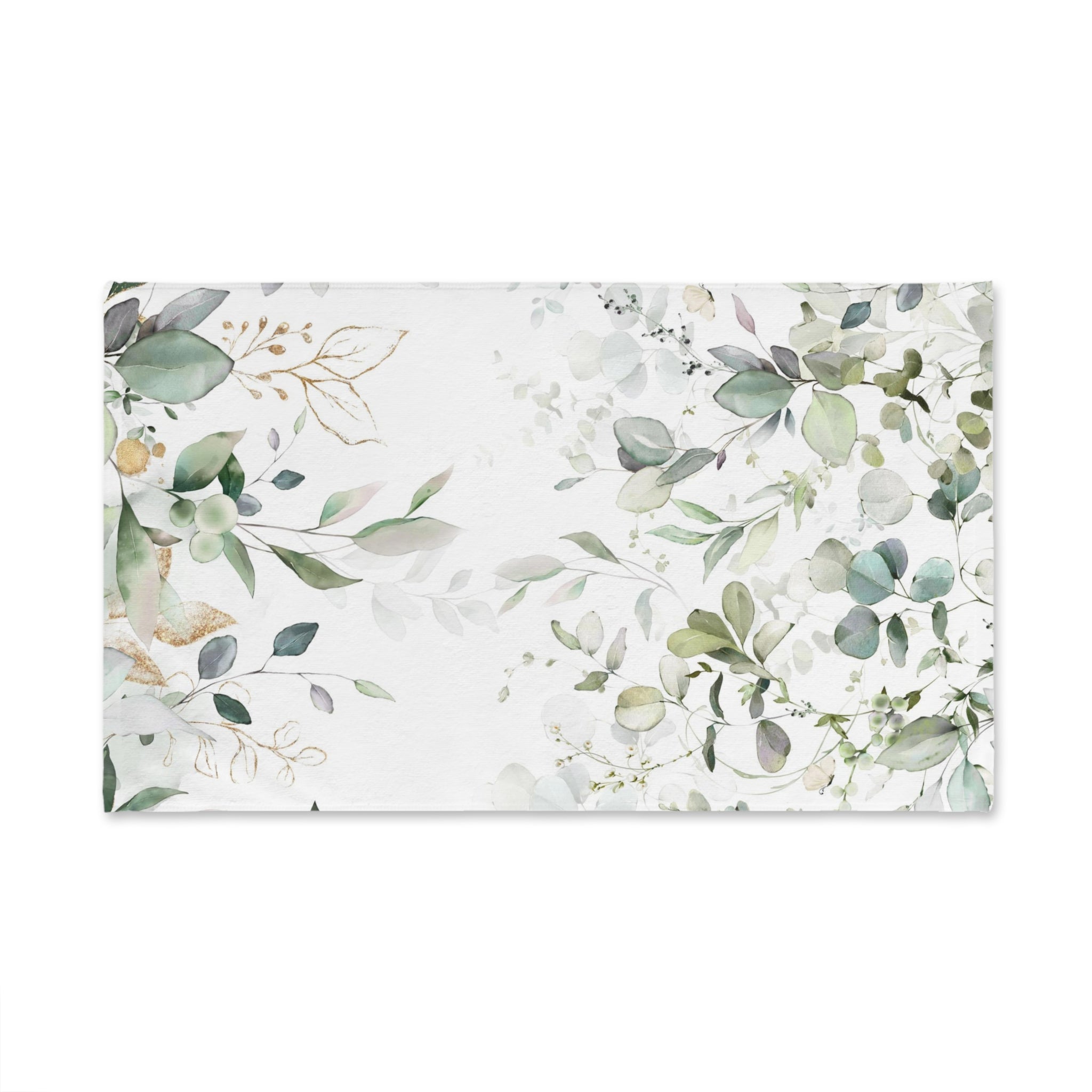 Floral Boho Kitchen, Bath Hand Towel | White Sage Green Eucalyptus Leaves