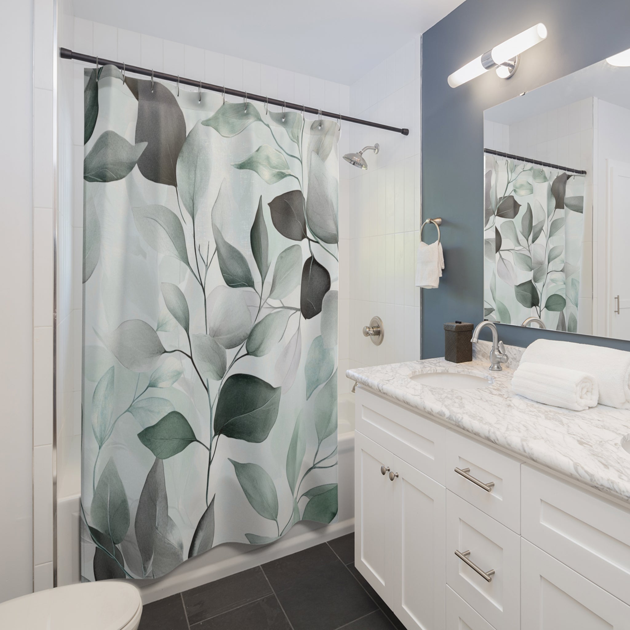 Boho Floral Shower Curtain | Sage Green Grey Leaves