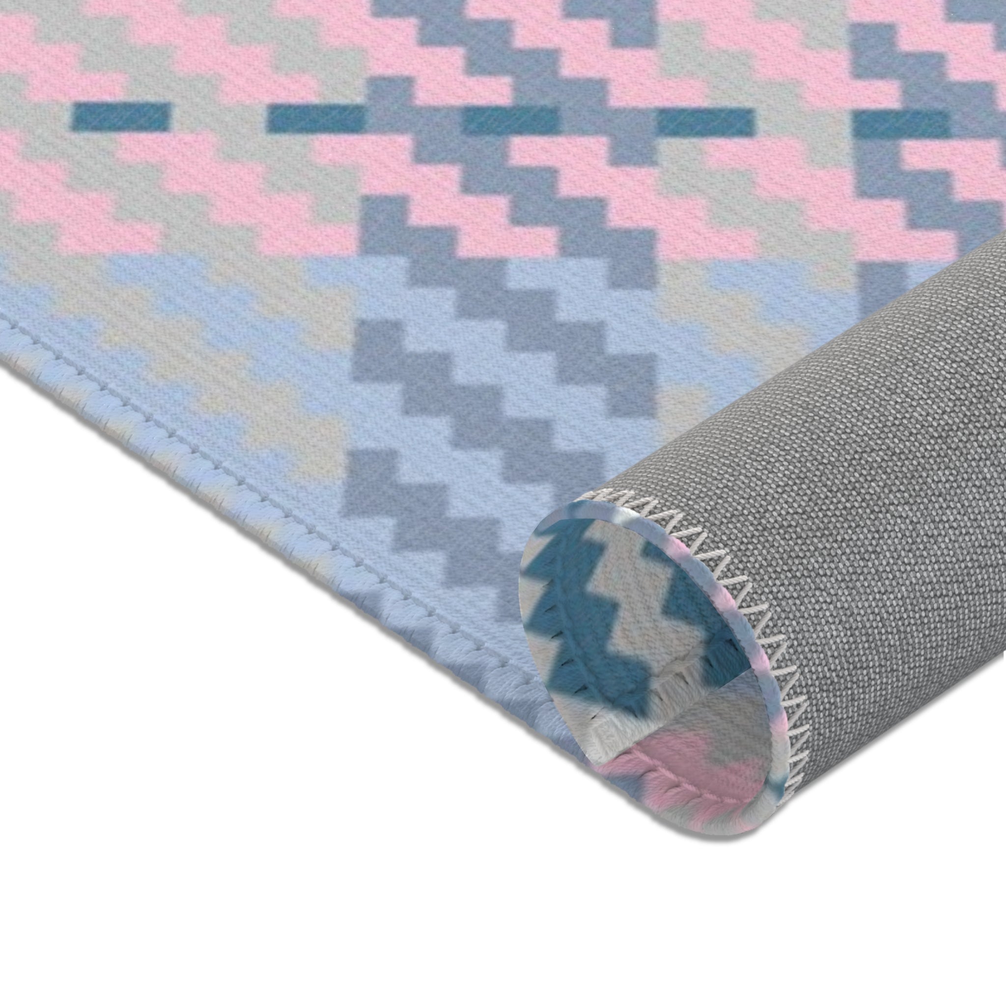 Plaid Area Rug | Retro Pink Blue, Off White
