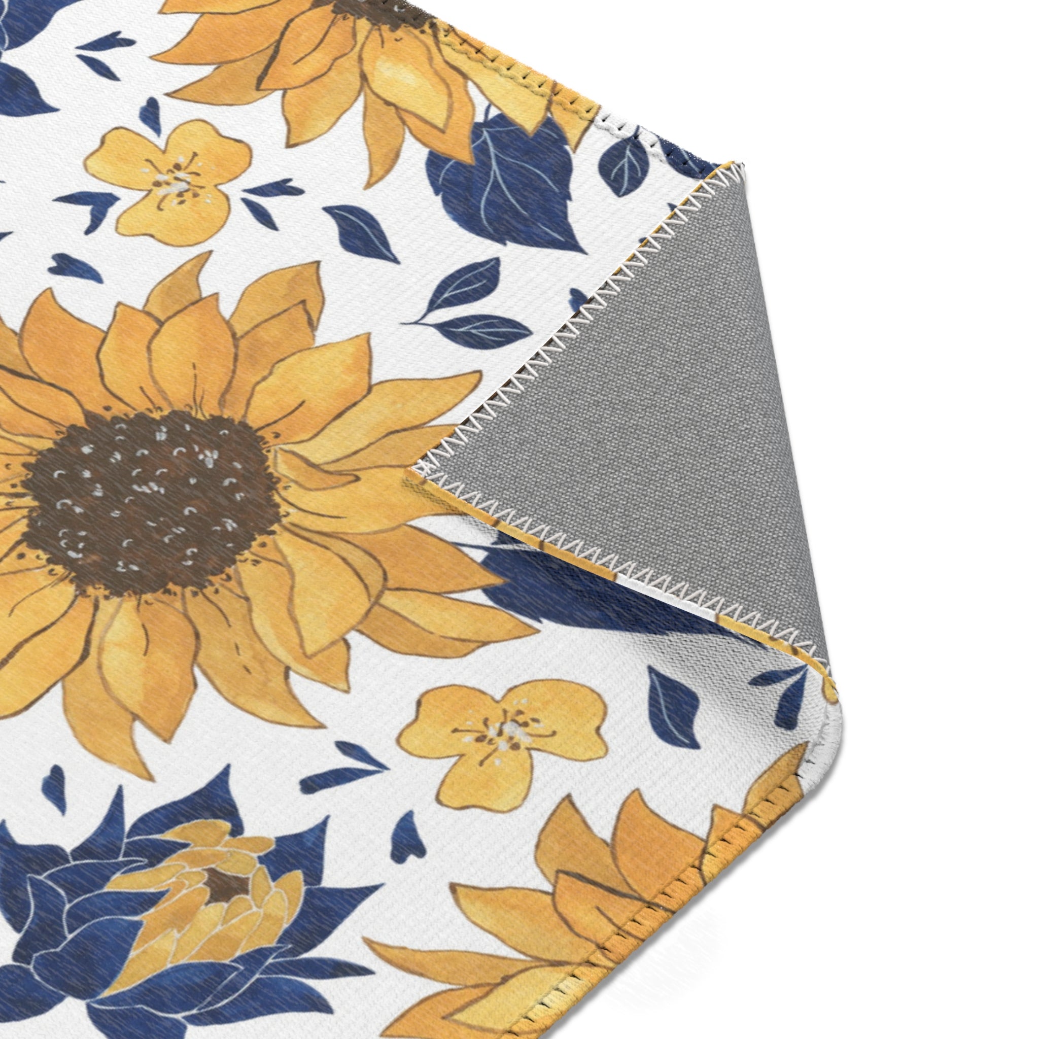 Sunflowers Boho Area Rug | Yellow White Blue, Floral Rug