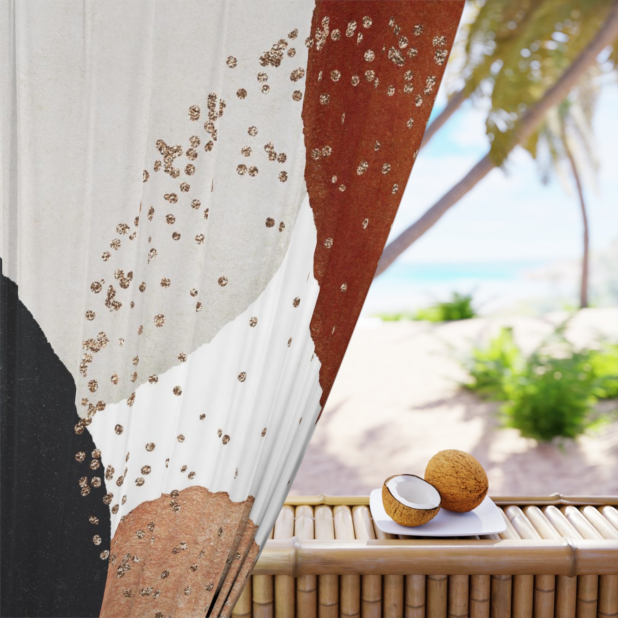 Abstract Window Curtain | Modern Rust Beige, Grey Black