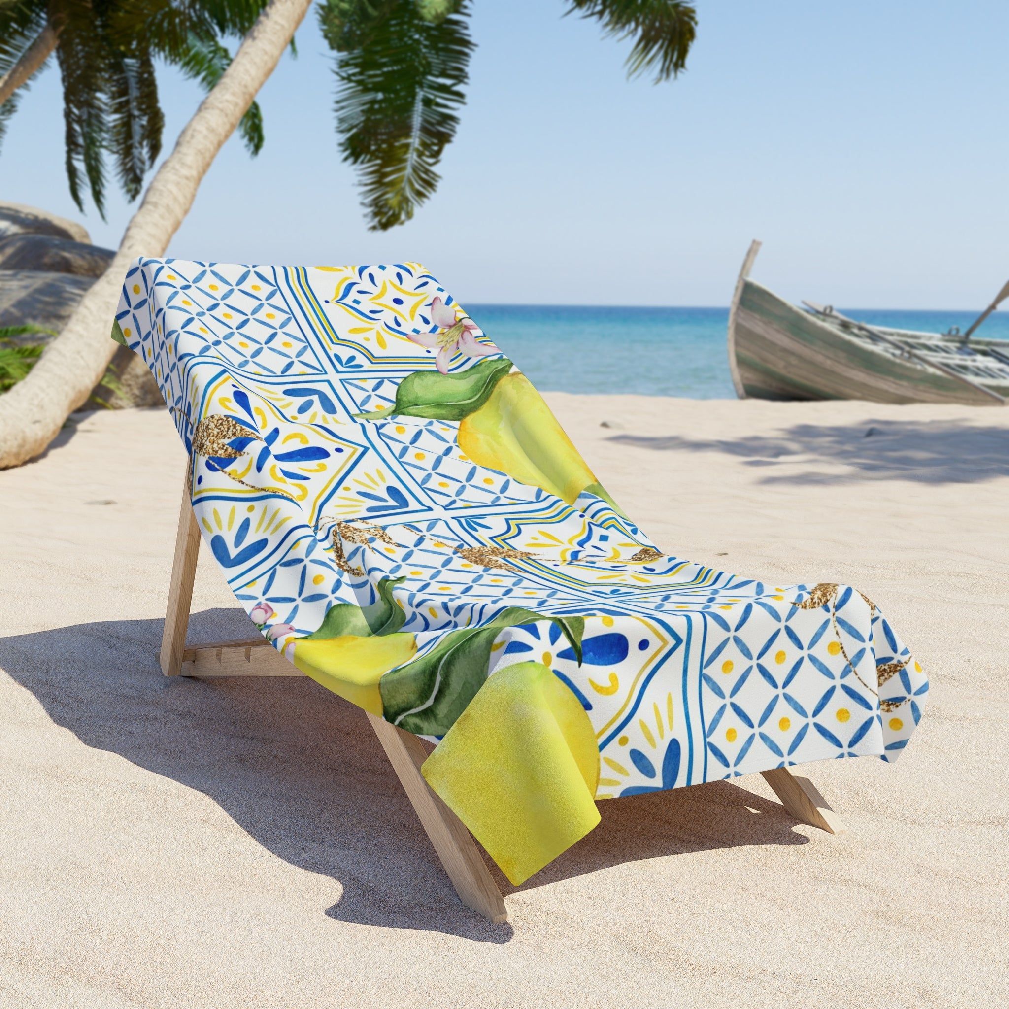 Bath Beach Towel | Boho Floral, Amalfi Lemon, Blue Yellow Tiles