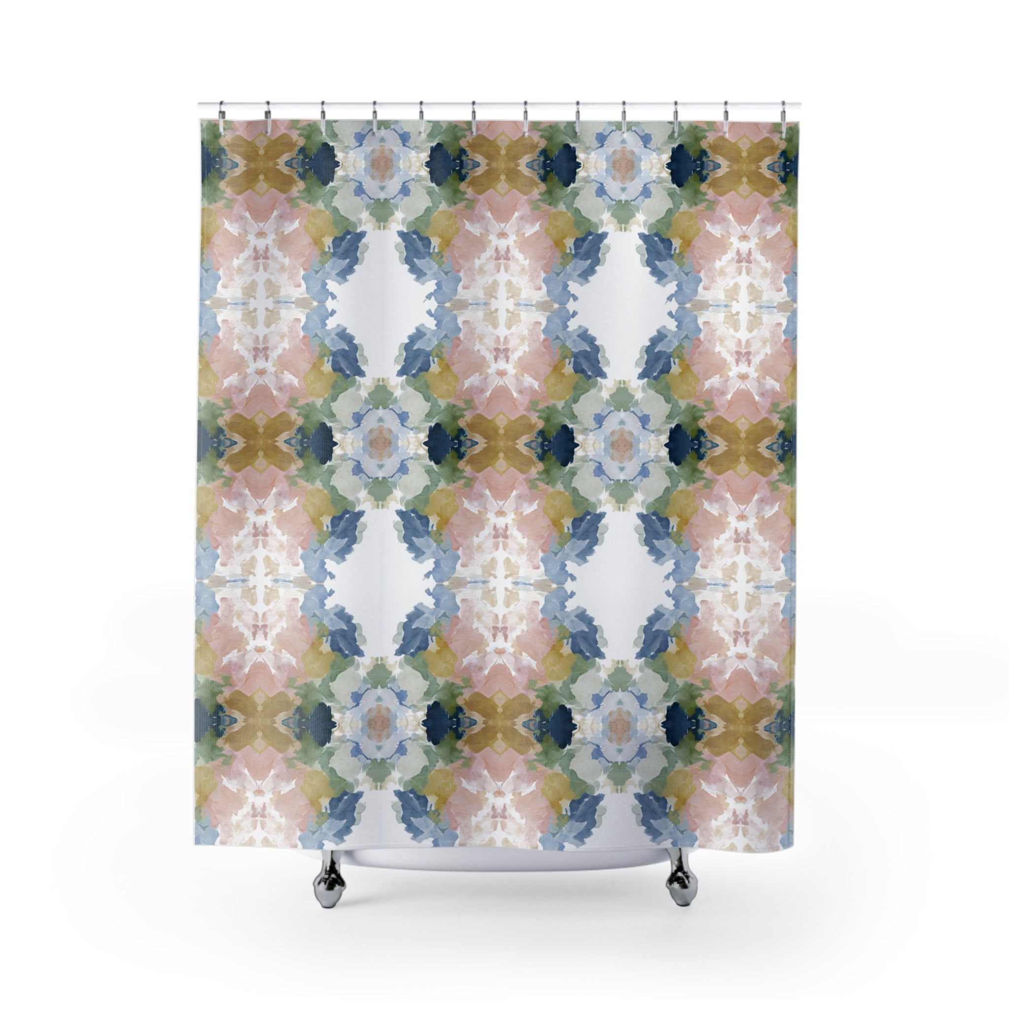 Abstract Shower Curtain | Blue Blush Watercolor Aesthetic