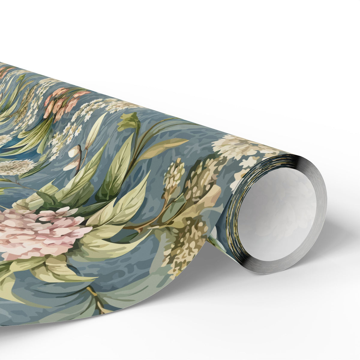 Blue Green Chintz Floral Wreath Wrapping Paper, Gift Wrap