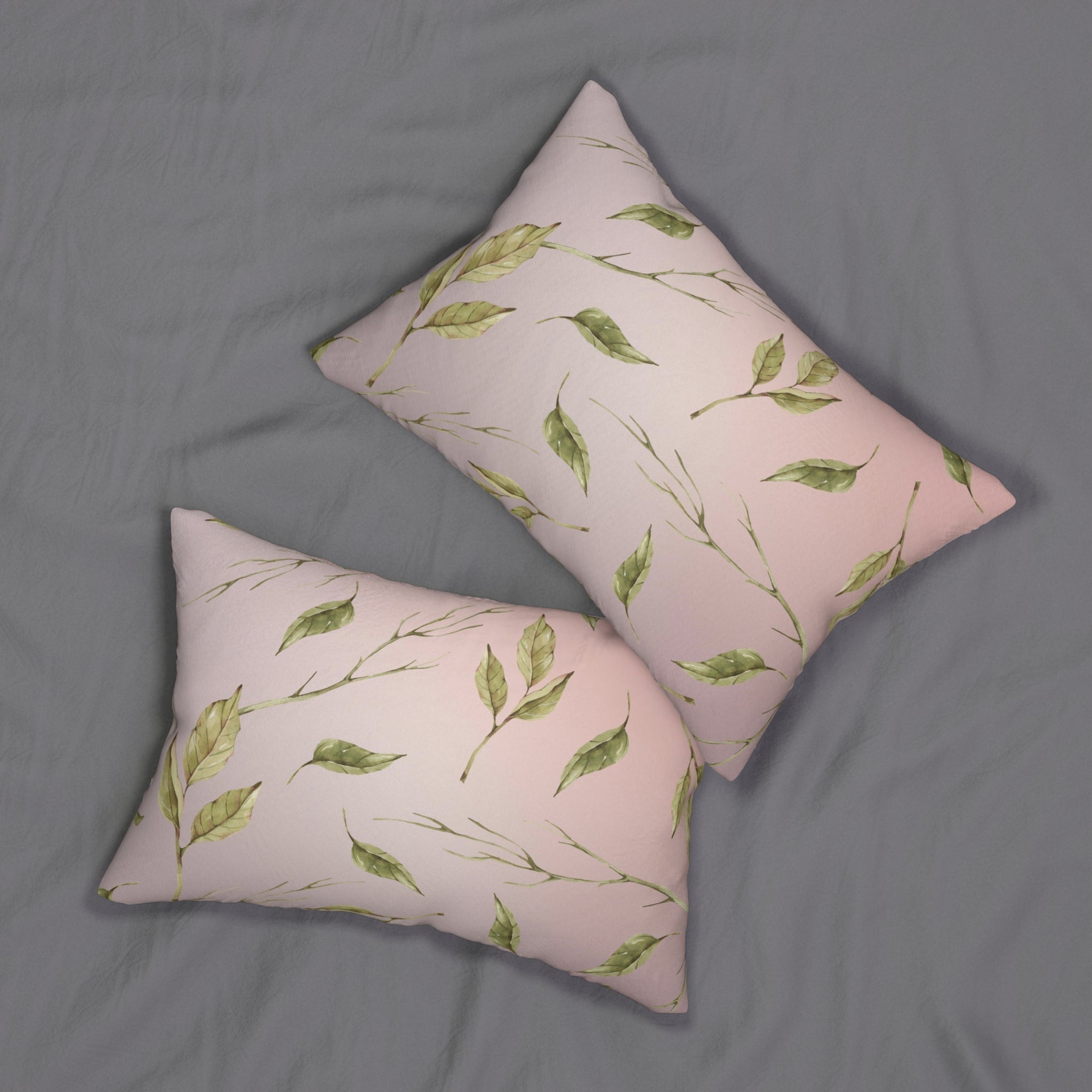 Floral Lumbar Pillow | Green Leaves, Blush Pink Beige