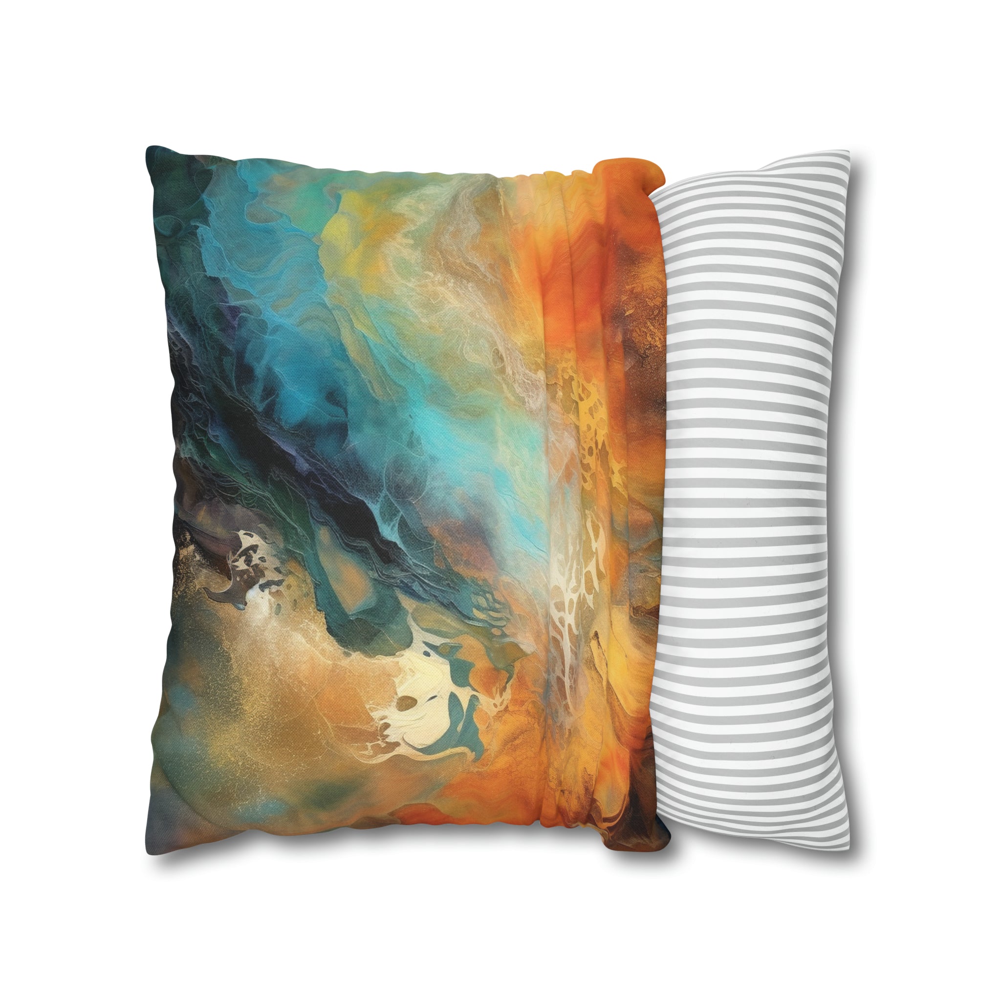 Abstract Pillow Cover | Burnt Orange, Navy Teal Blue