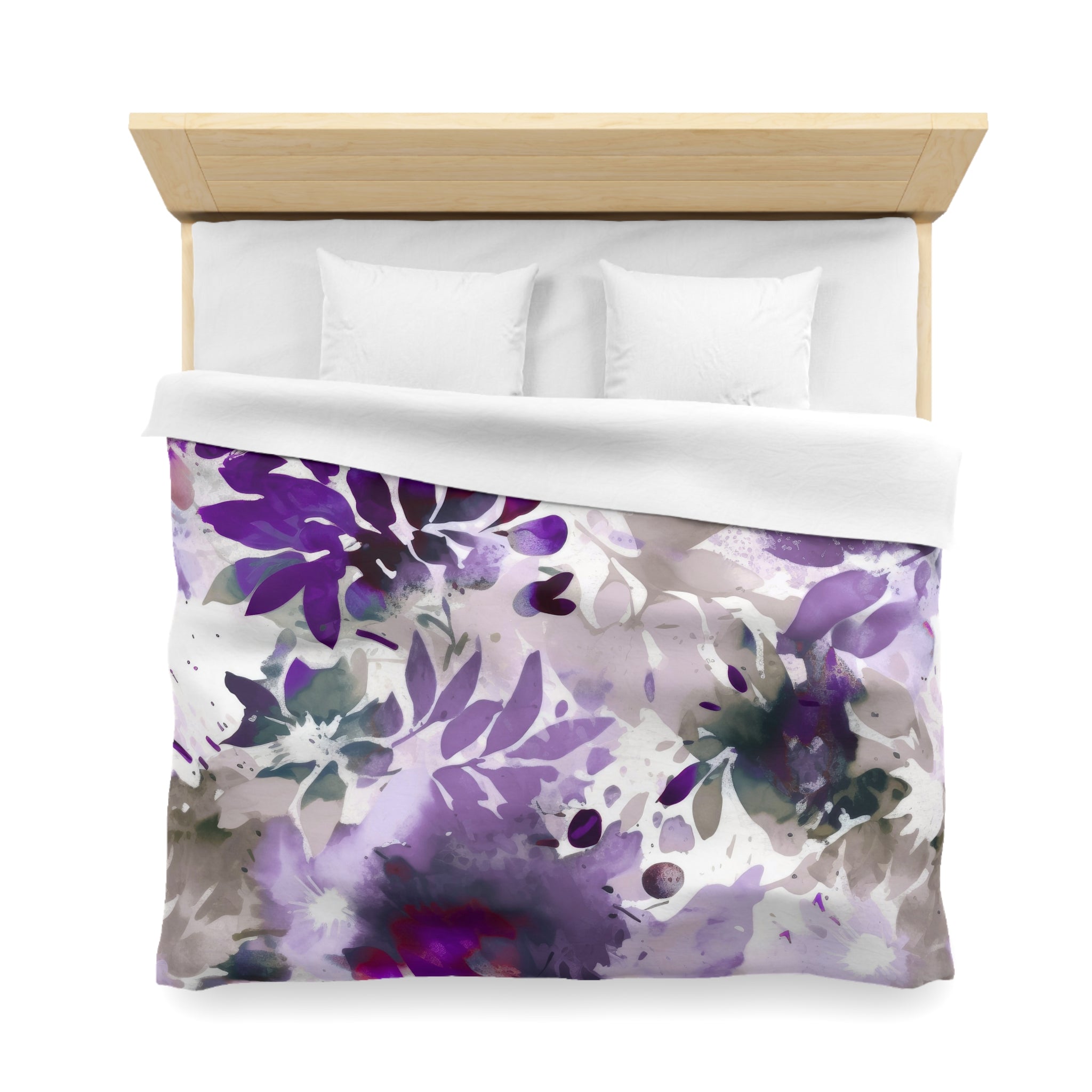 Floral Duvet, Pillow Cover | Purple Beige White Leaves Bedroom Decor