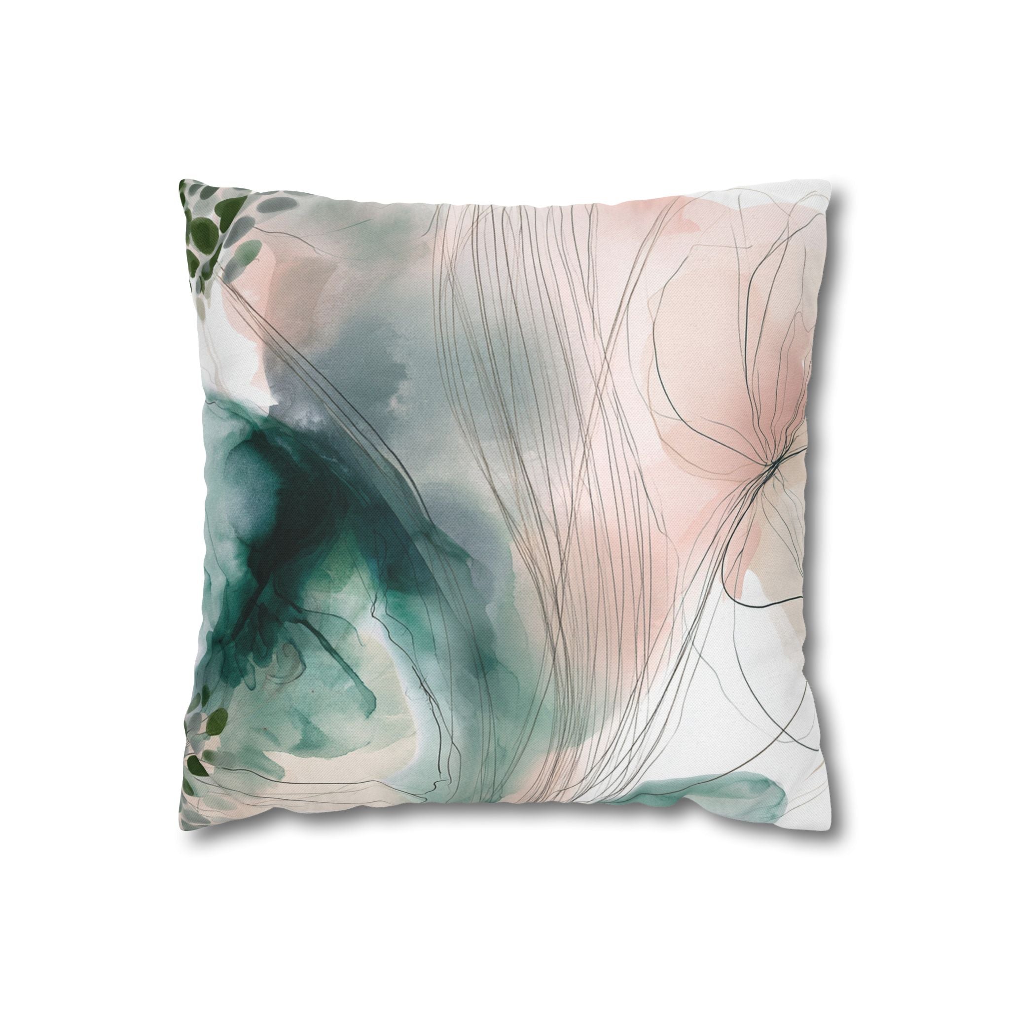 Japandi Throw Pillow Cover | Green Blush