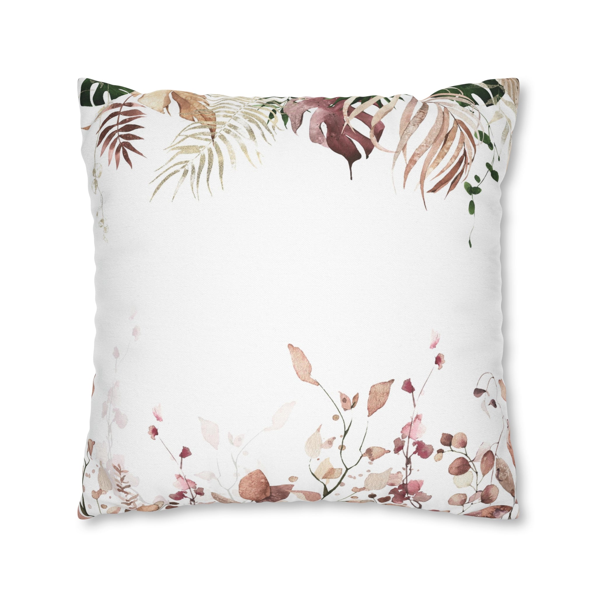 Floral Pillow Cover | White Beige Monstera Leaves