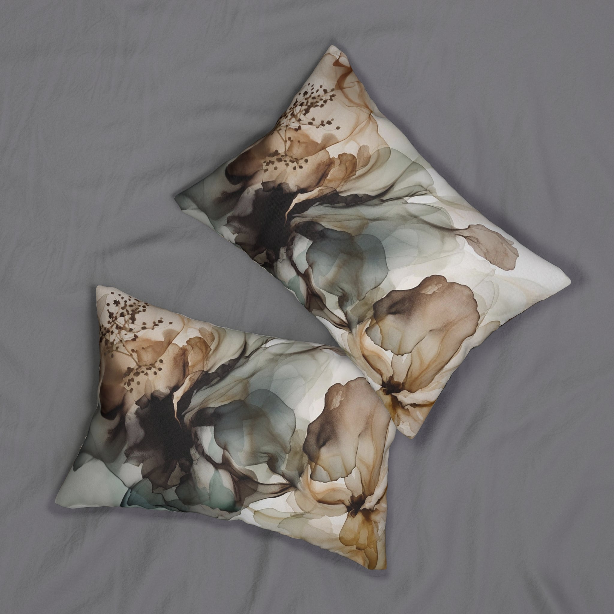 Abstract Lumbar Pillow | Neutral Beige, Navy Blue Liquid Alcohol Ink