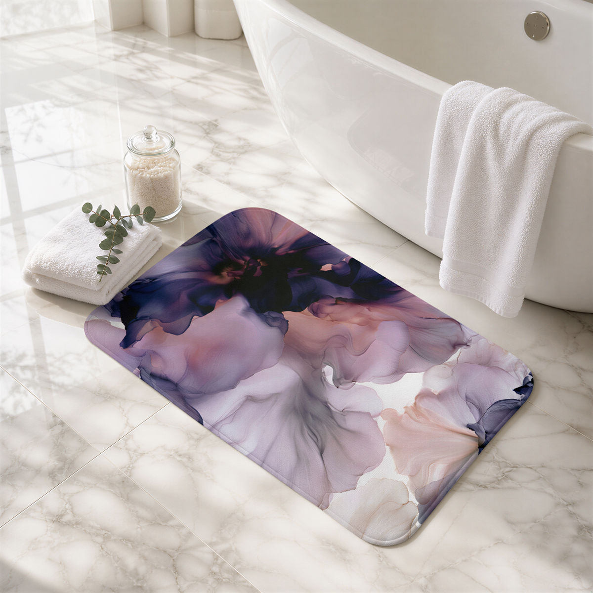 a white bath tub sitting next to a white bath tub