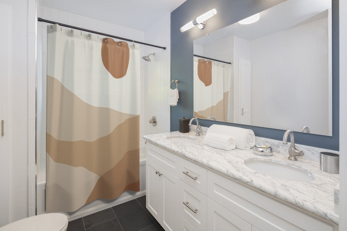 Abstract Shower Curtain Beige Moon close-up of fabric pattern