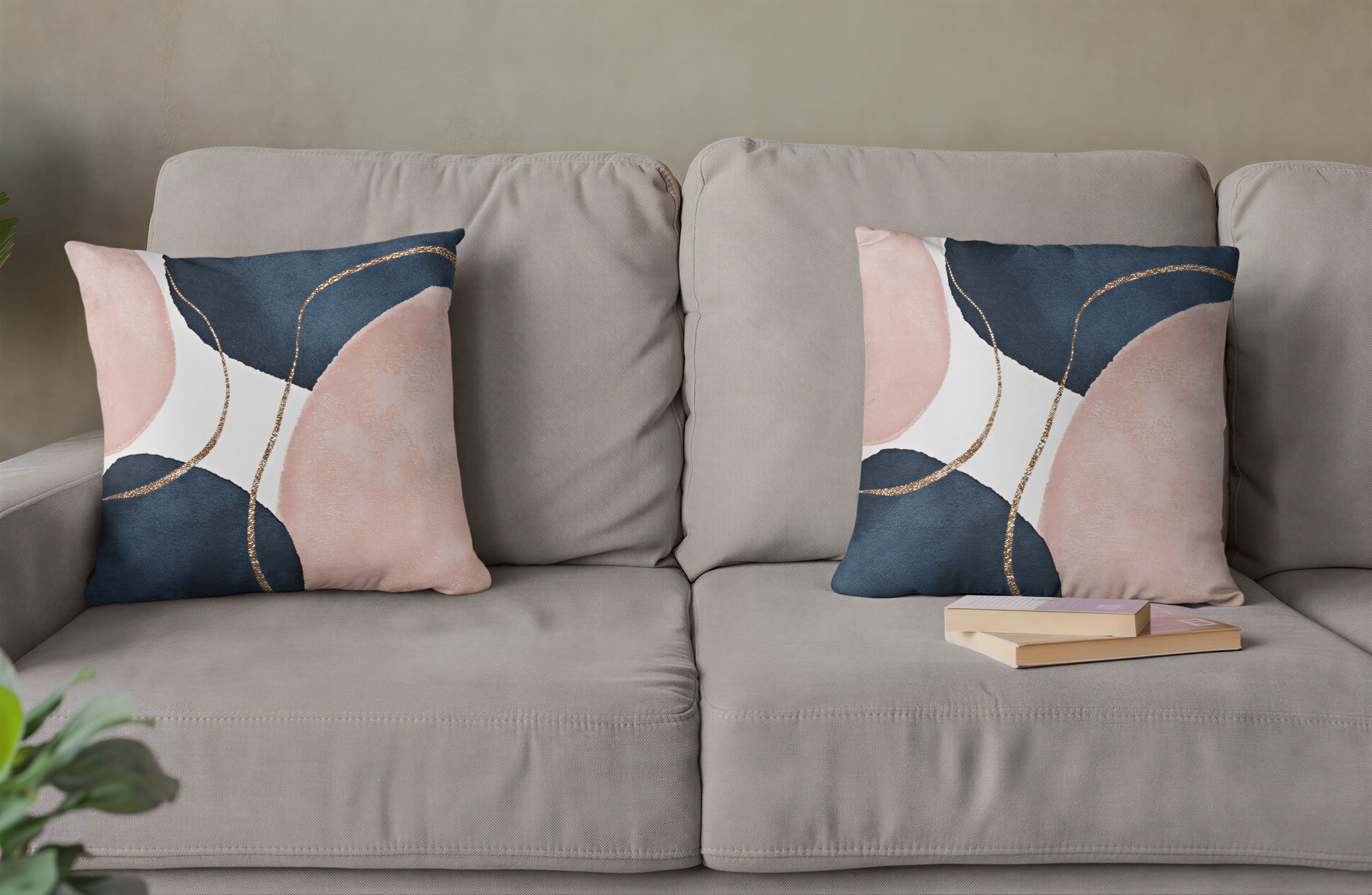 Abstract Boho Pillow Cover Blush Pink Navy Blue