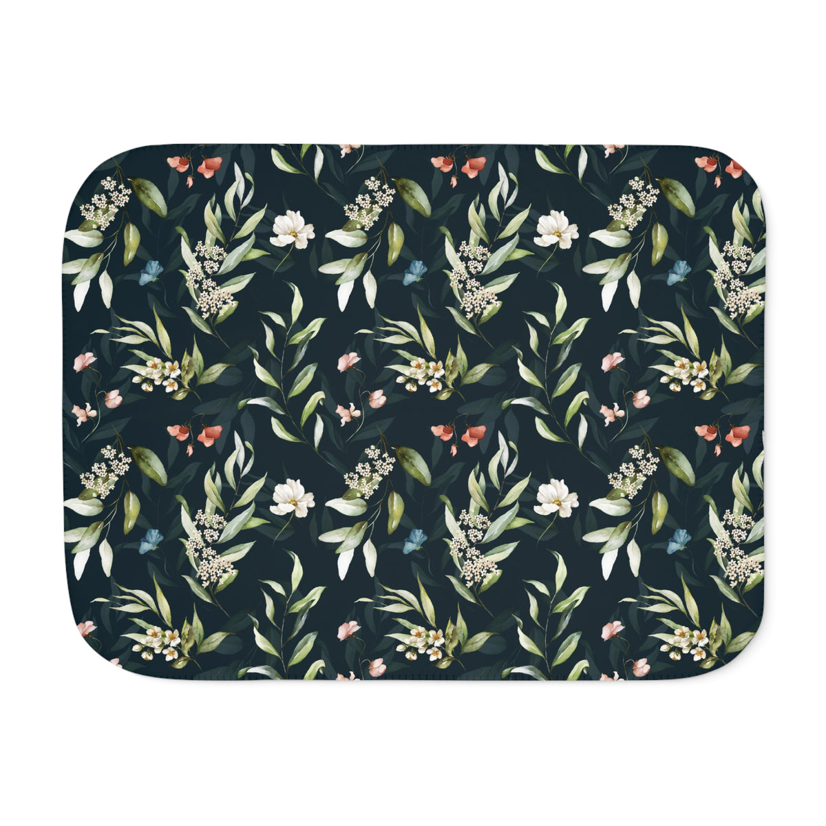 Navy Blue Wildflower Sherpa Blanket | Sage Coral Floral Throw