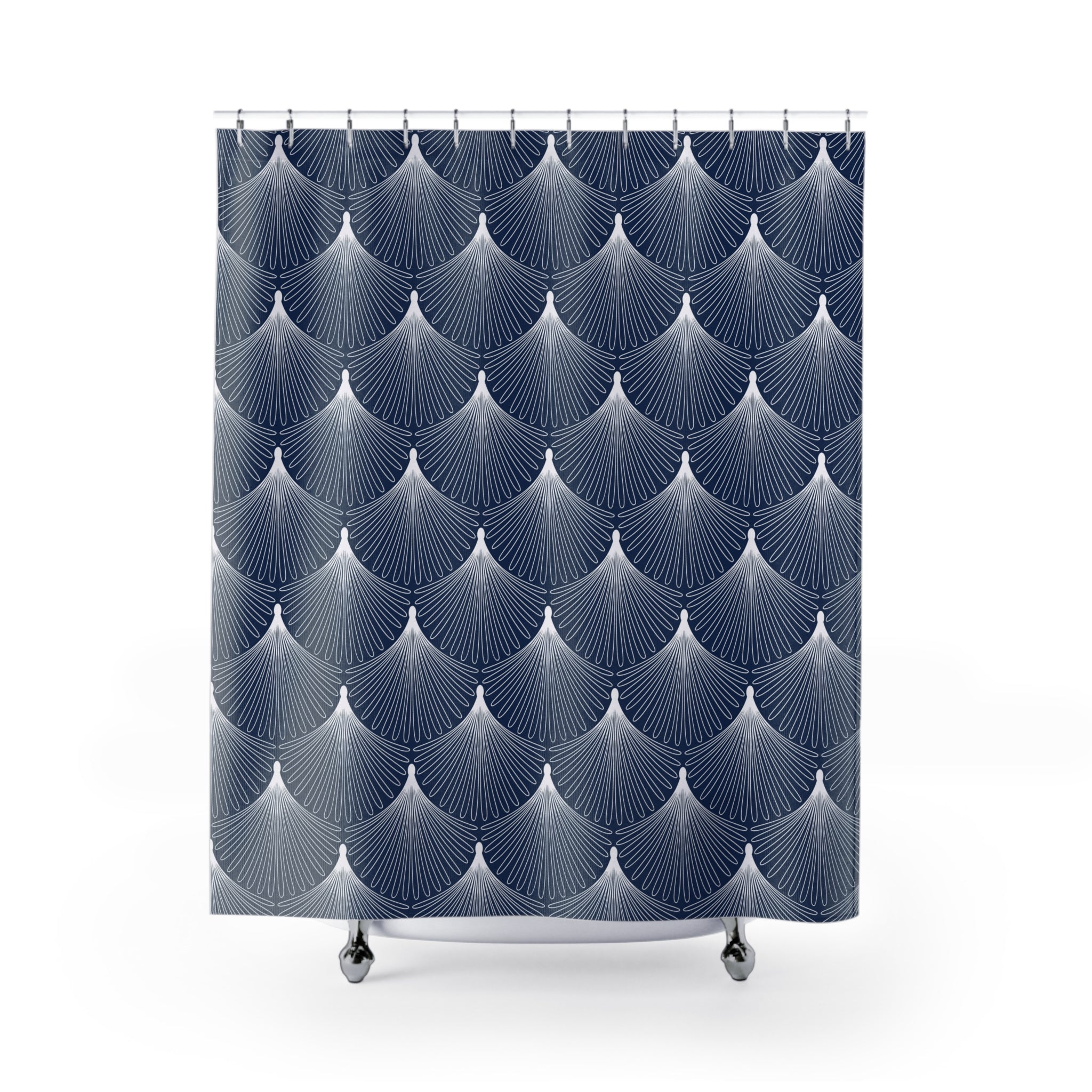 Art Deco Shower Curtain | Blue White Fan Bathroom Decor