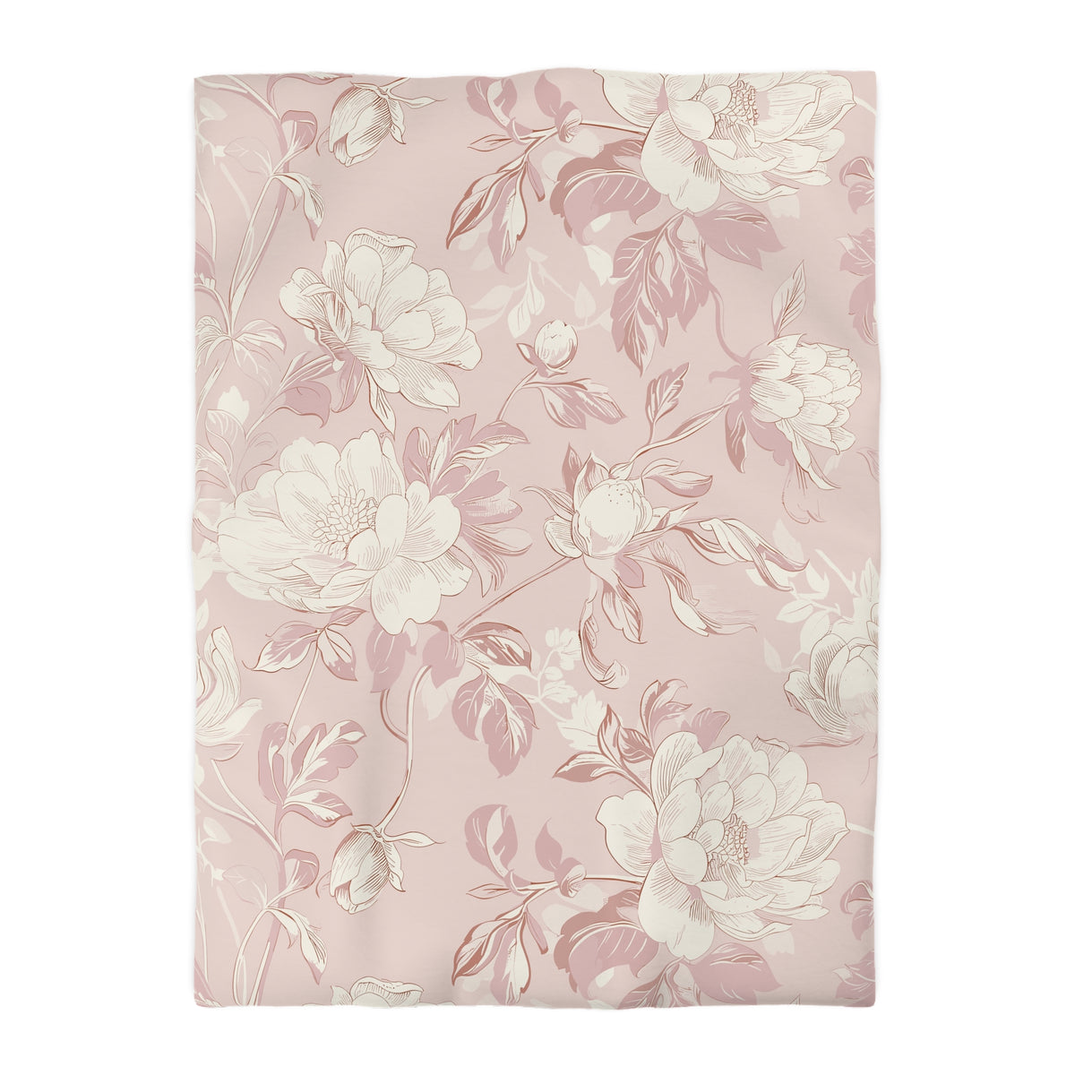 a floral pattern with white and pink flowers and leaves on a pink background.