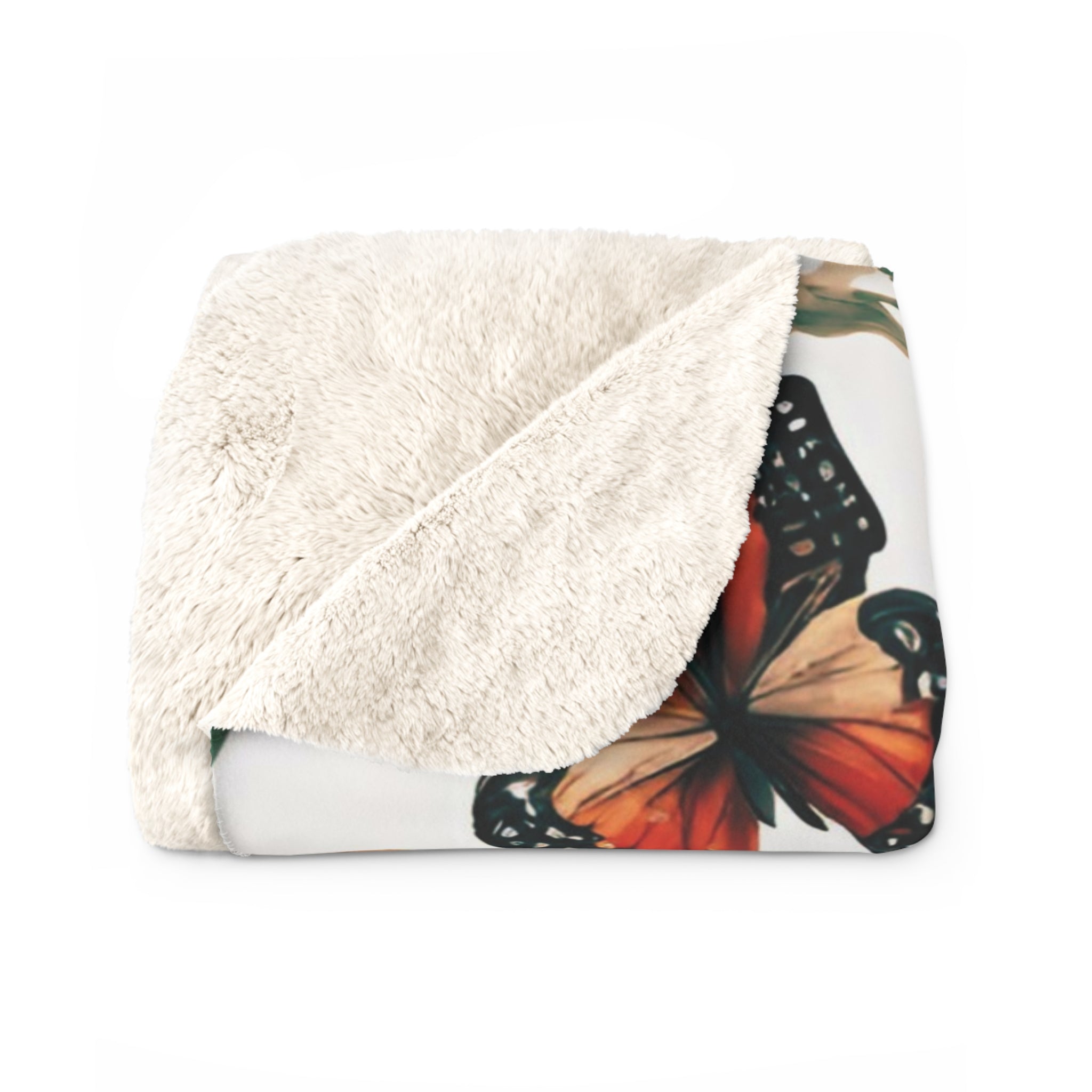 Butterflies Floral Throw Blanket | Green Beige Meadow
