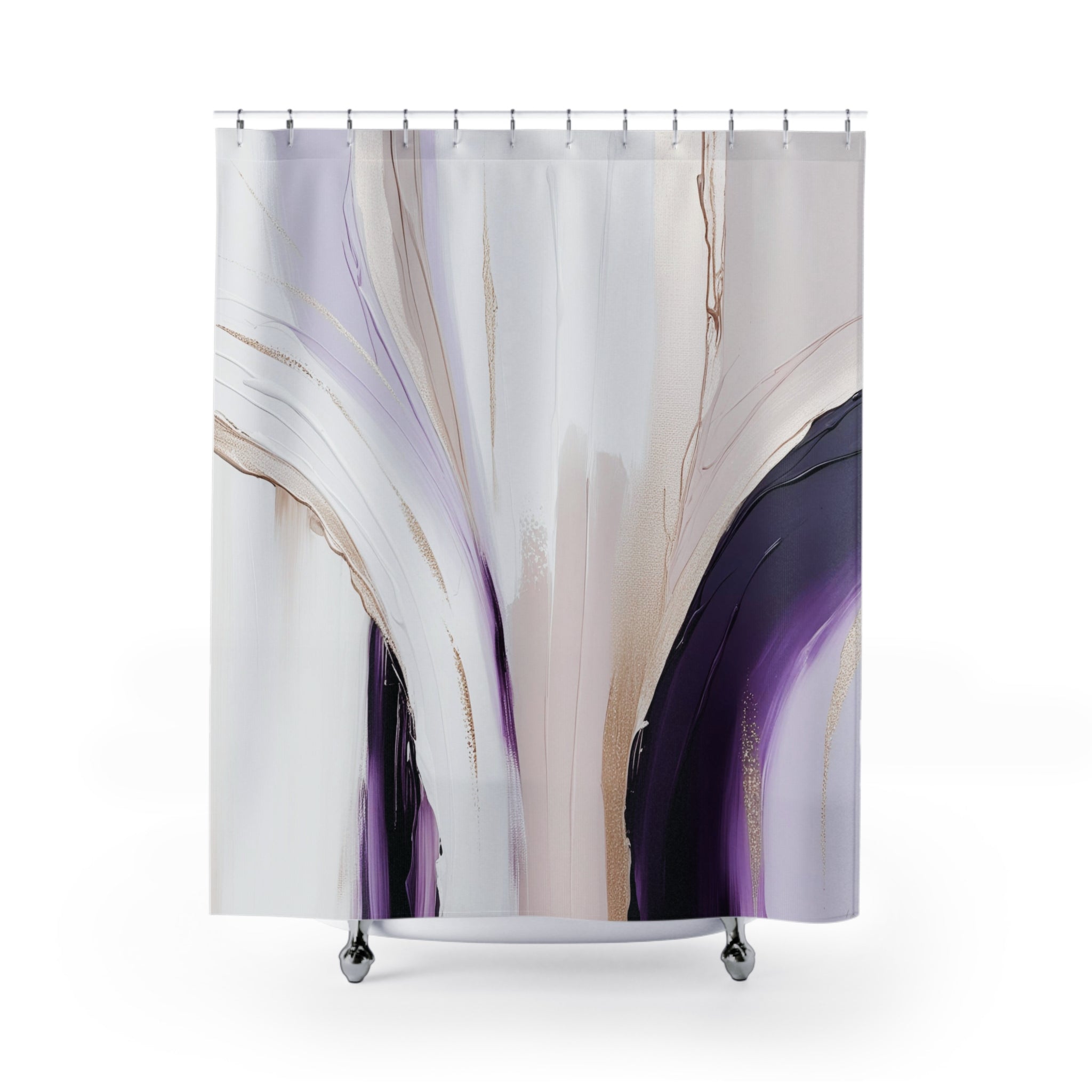 Boho Abstract Shower Curtain | Purple Beige White Ombre