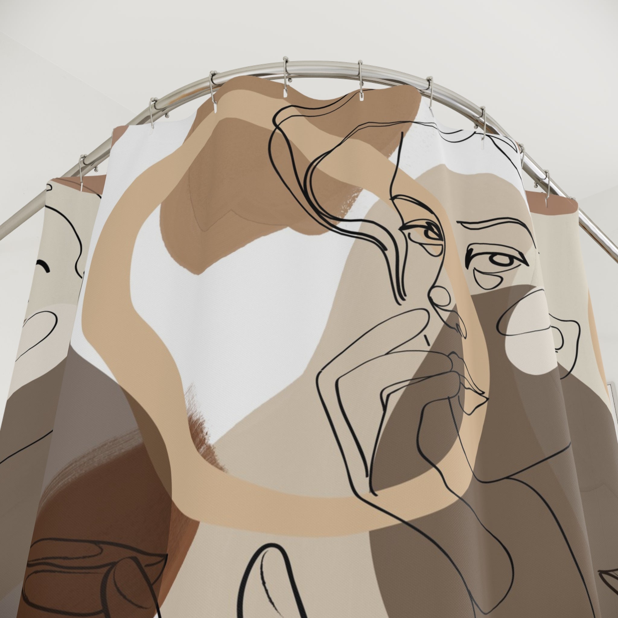 Boho Shower Curtain | Neutral Earthy Line Art