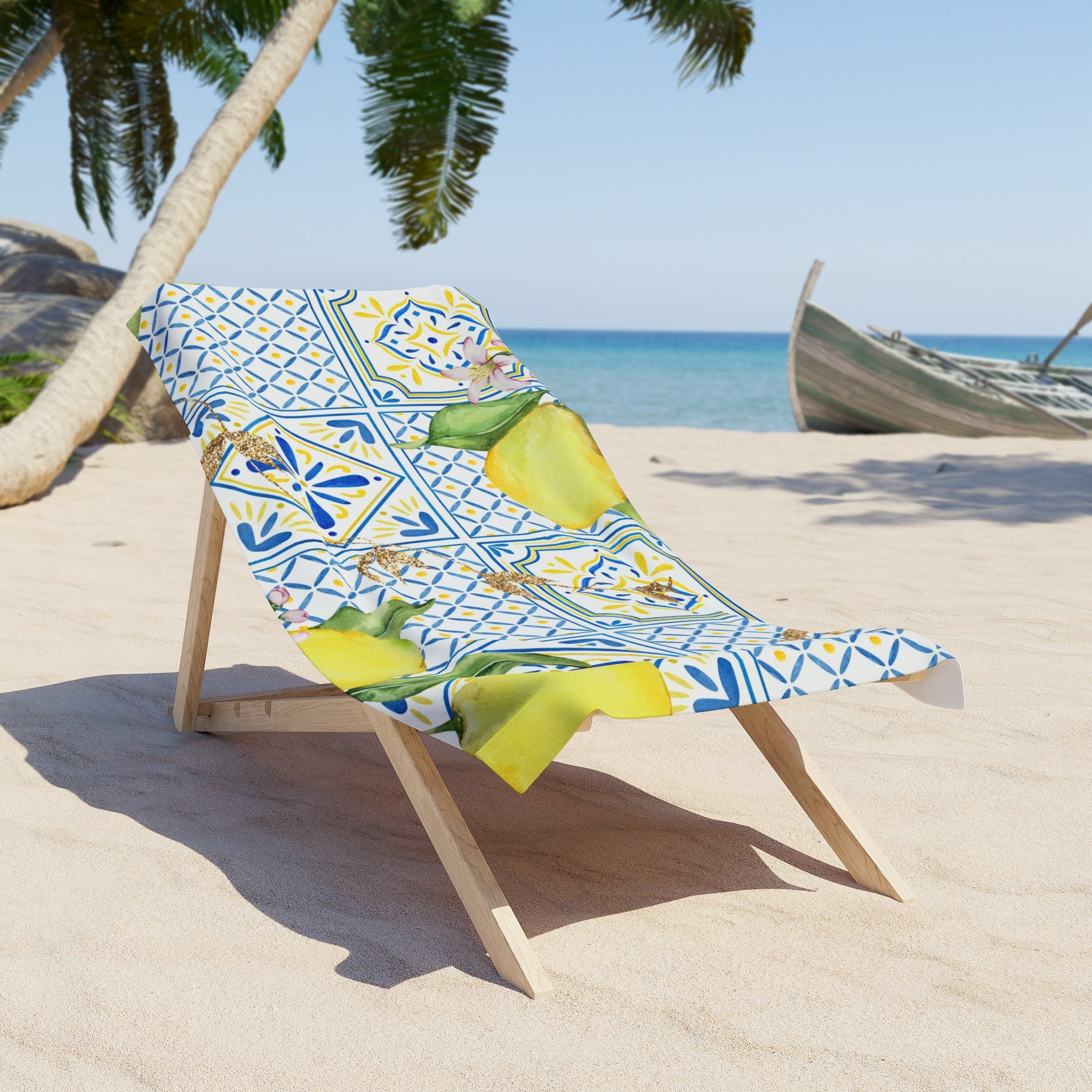 Bath Beach Towel | Boho Floral, Amalfi Lemon, Blue Yellow Tiles