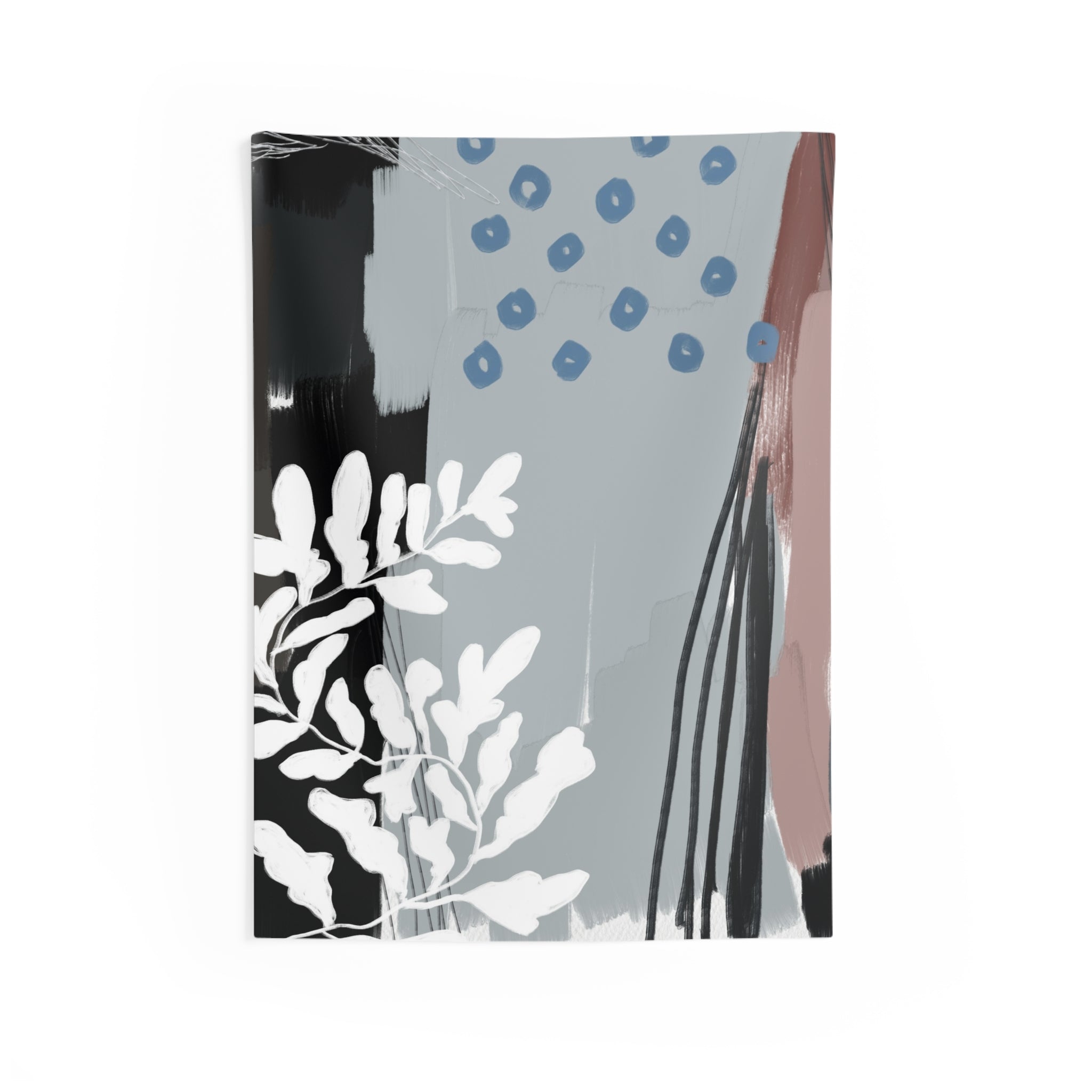 Abstract Wall Hanging Fabric Tapestry; Black White blue Watercolor