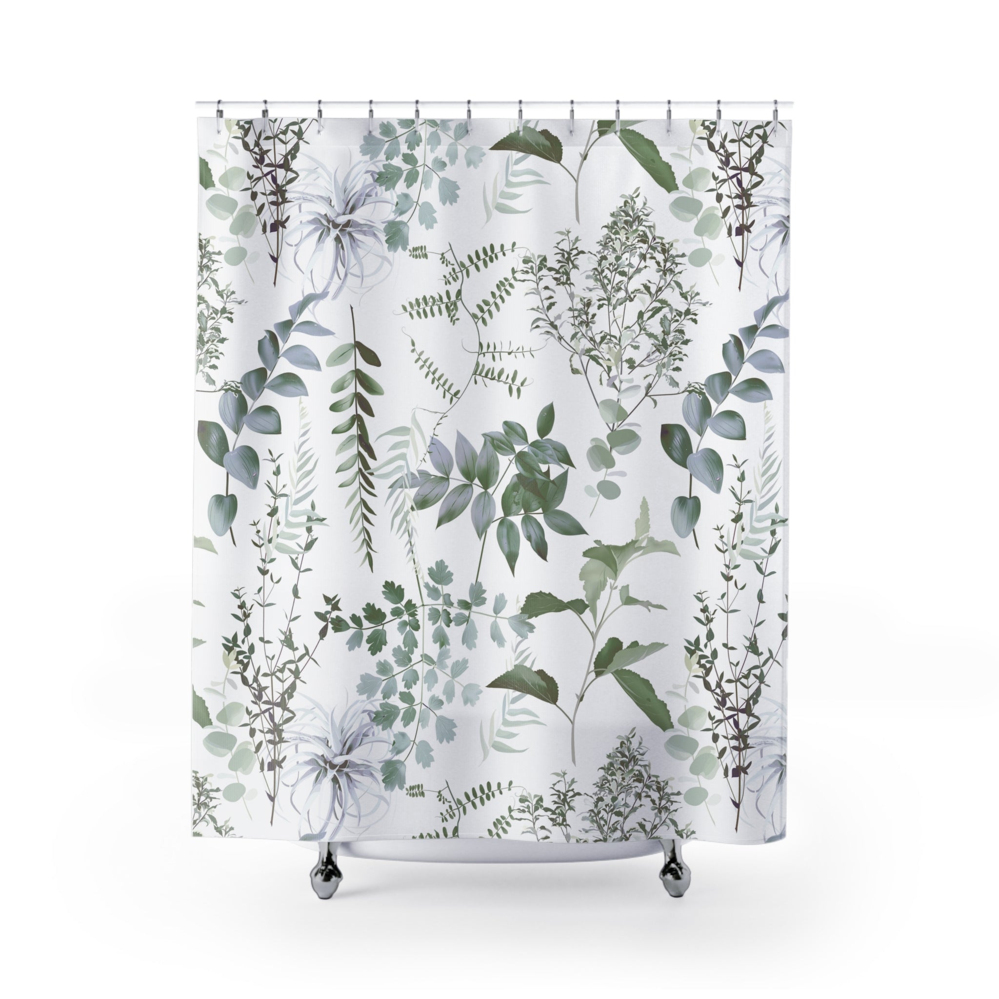 Sage Green Fern Shower Curtain | Minimalist Eucalyptus Botanical Bathroom Decor