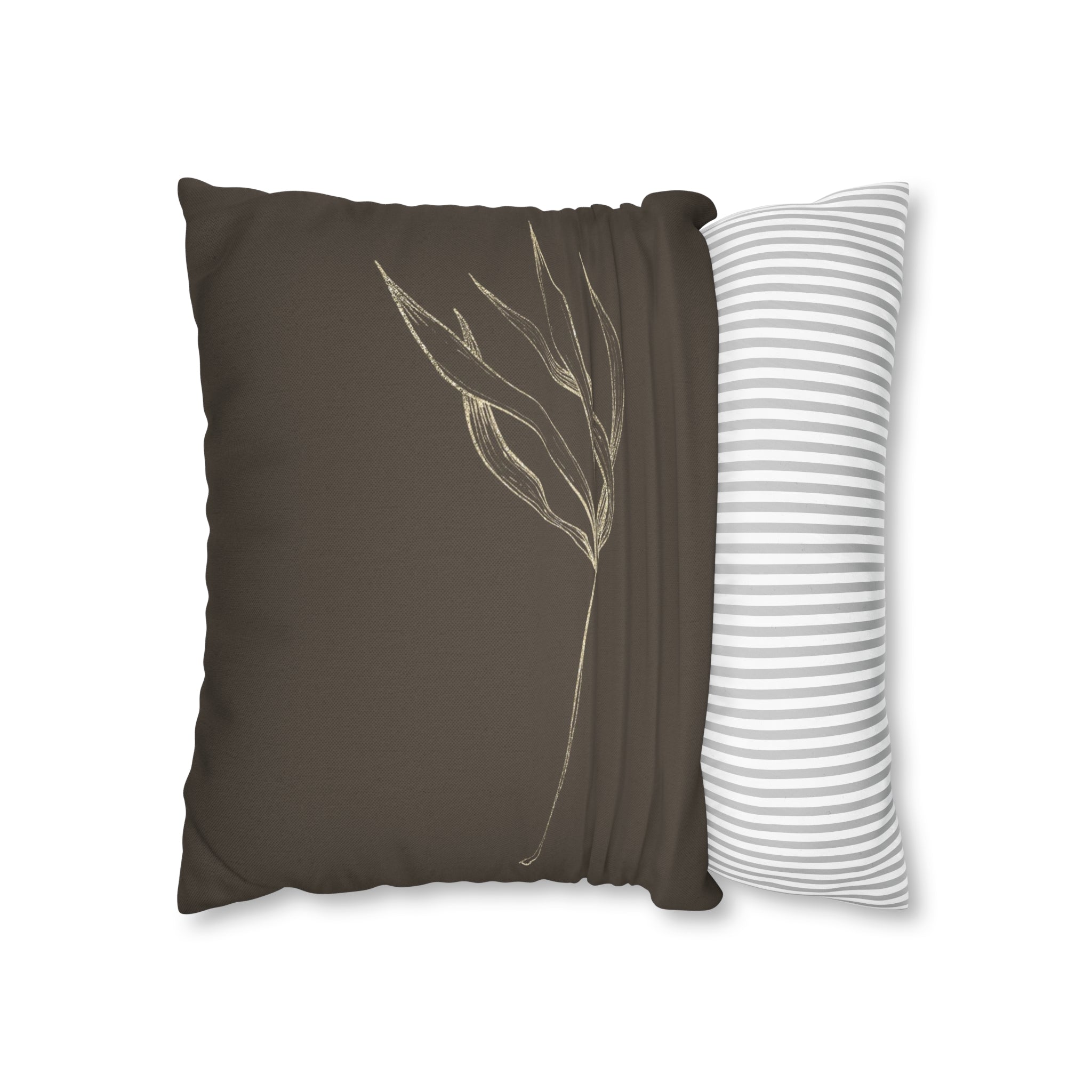 Floral Pillow Cover | Dark Brown Beige, Minimalist