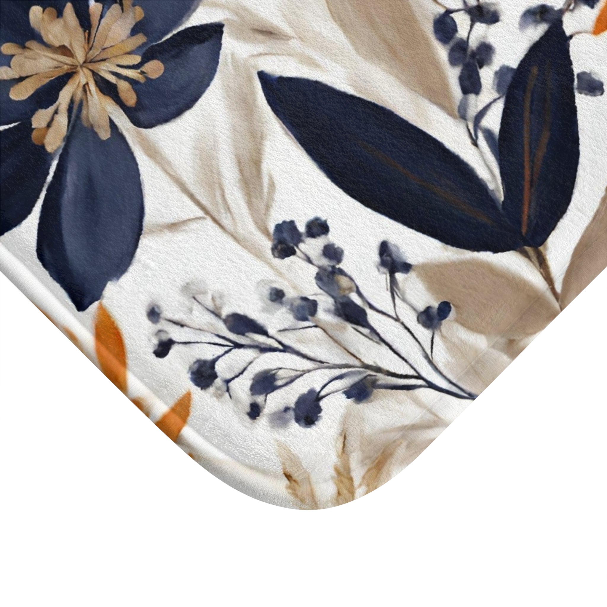 Floral Bath Mat | White, Navy blue Beige, orange