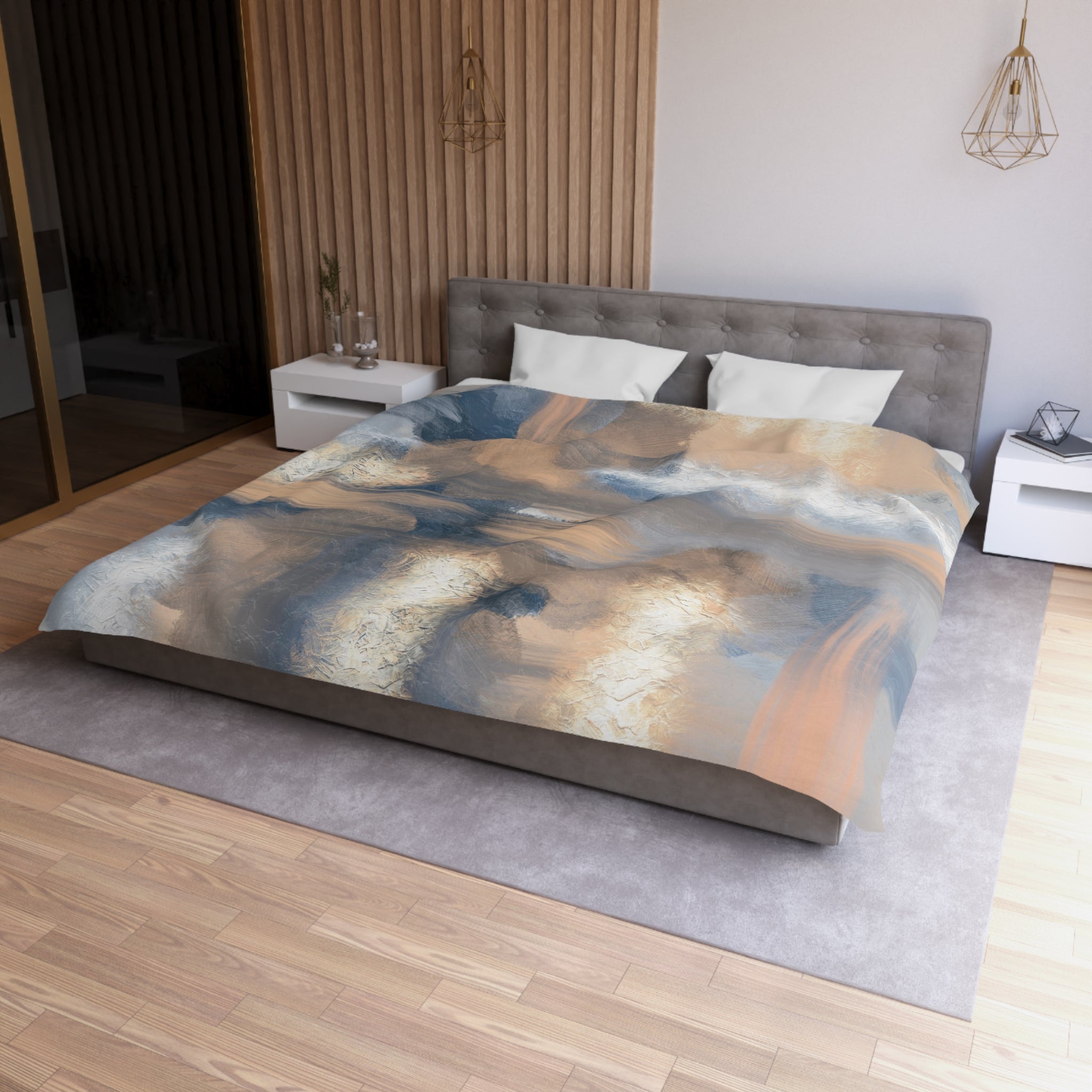 Abstract Duvet, Pillow Cover | Blue Beige Bedroom Decor