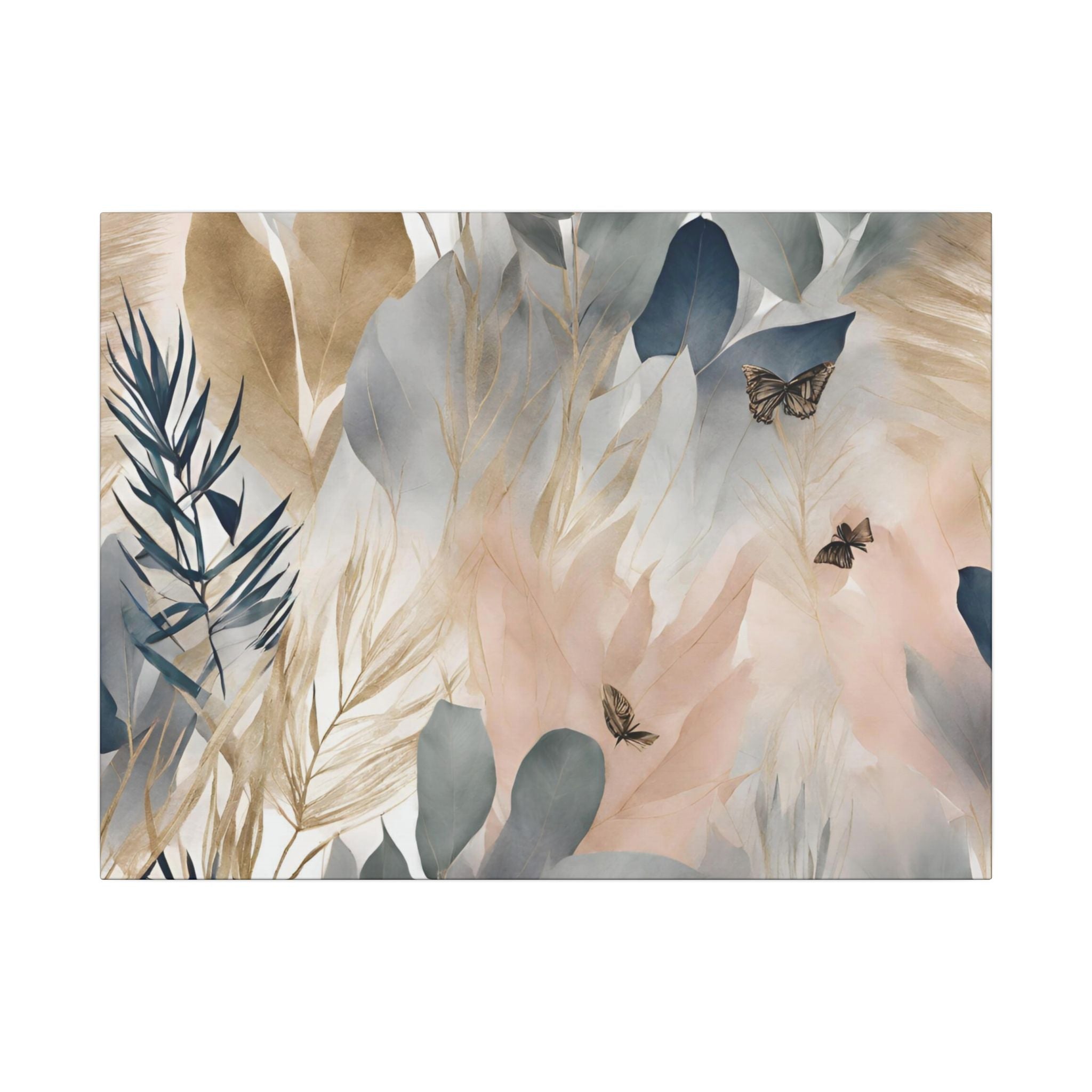 Abstract Nature Floral Artwork | Canvas Wall Art | Grey Beige Blue
