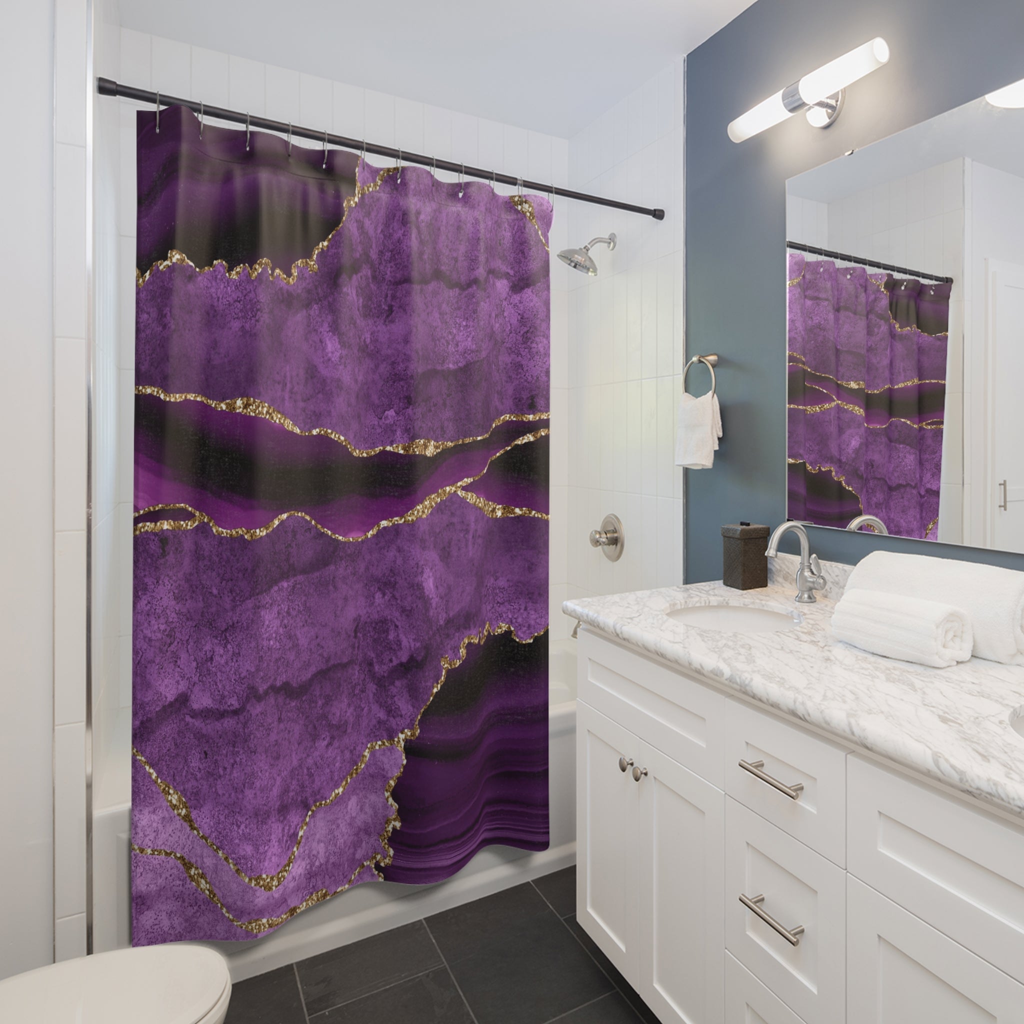 Retro Shower Curtain | Lilac Purple Marble Print