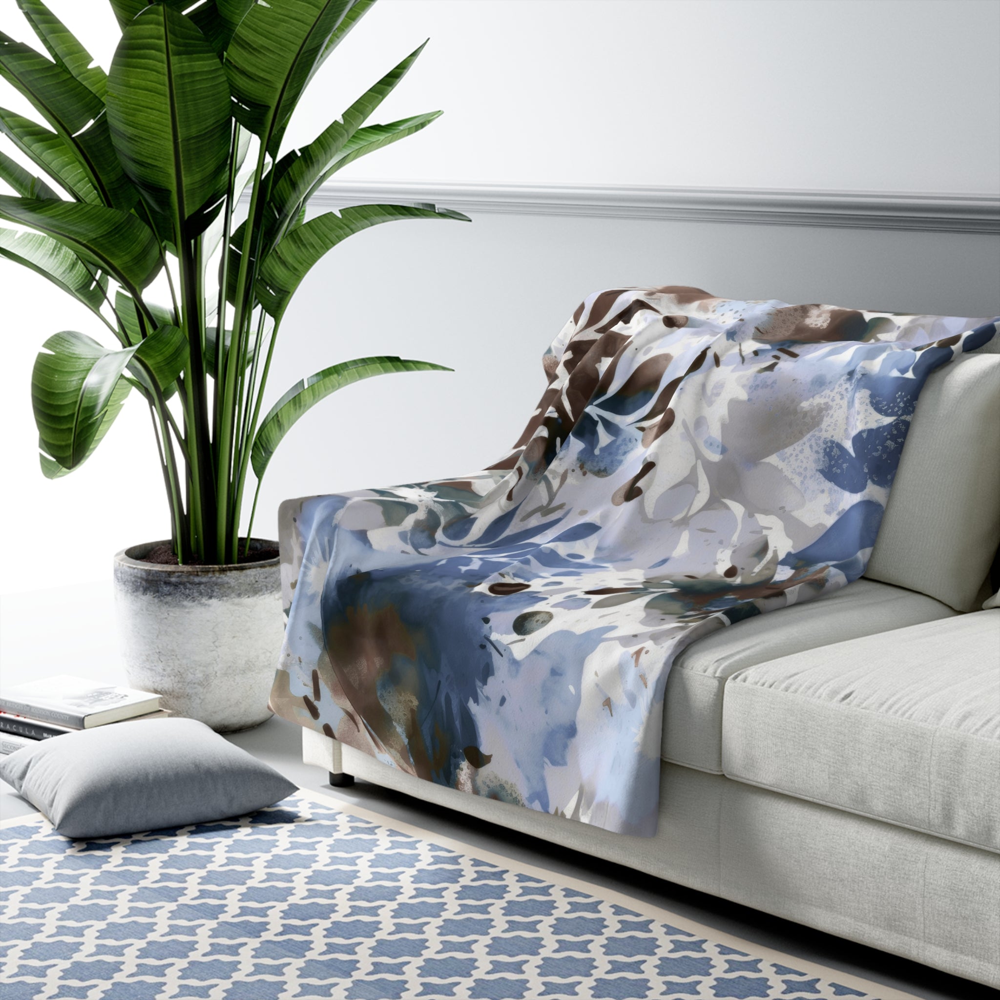 Abstract Floral Throw Blanket | Blue Brown Gradient
