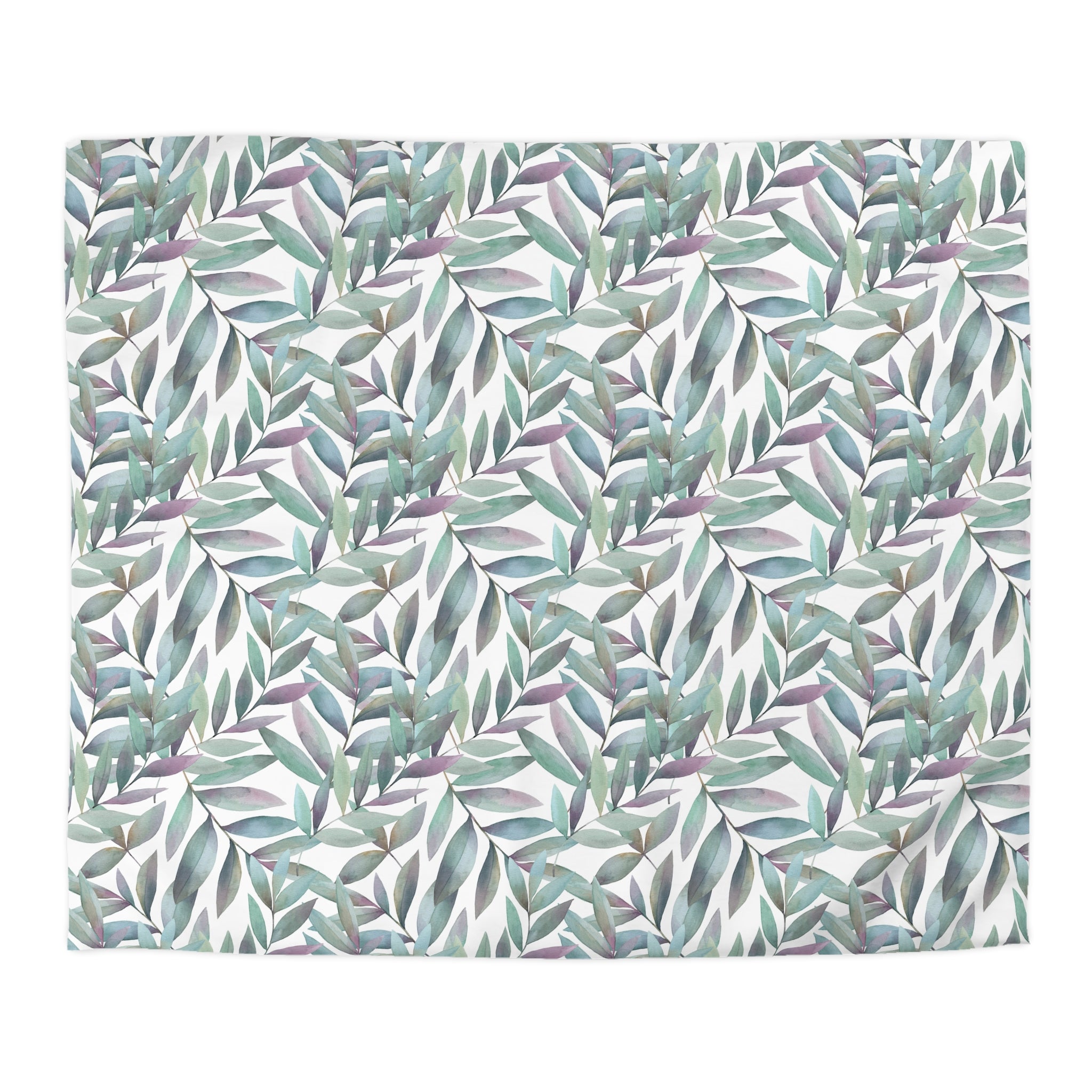 Floral Cotton Duvet, Pillow Cover | Teal Green Blue Leaves Bedroom Decor
