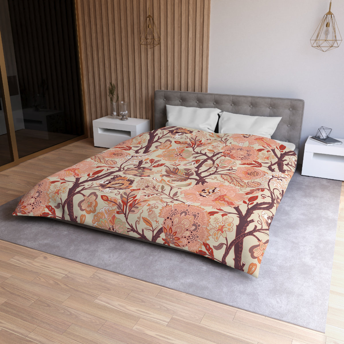 Jacobean Floral Duvet Cover | Peach Terracotta Plum Cream