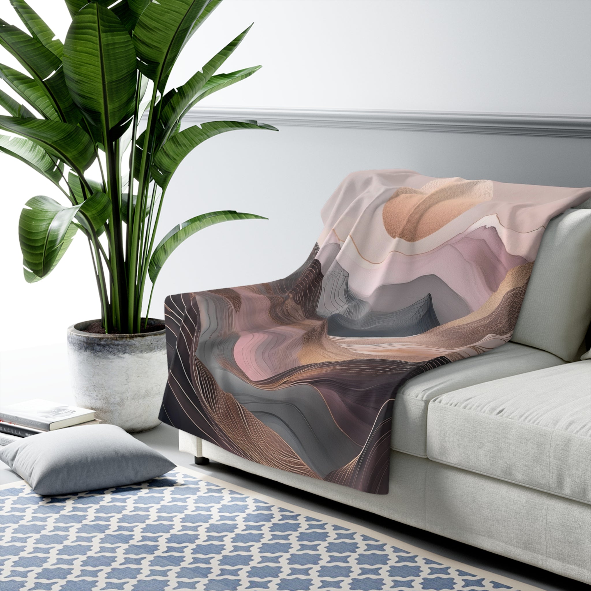 Boho Throw Blanket | Mauve Pink Grey Beige Moon