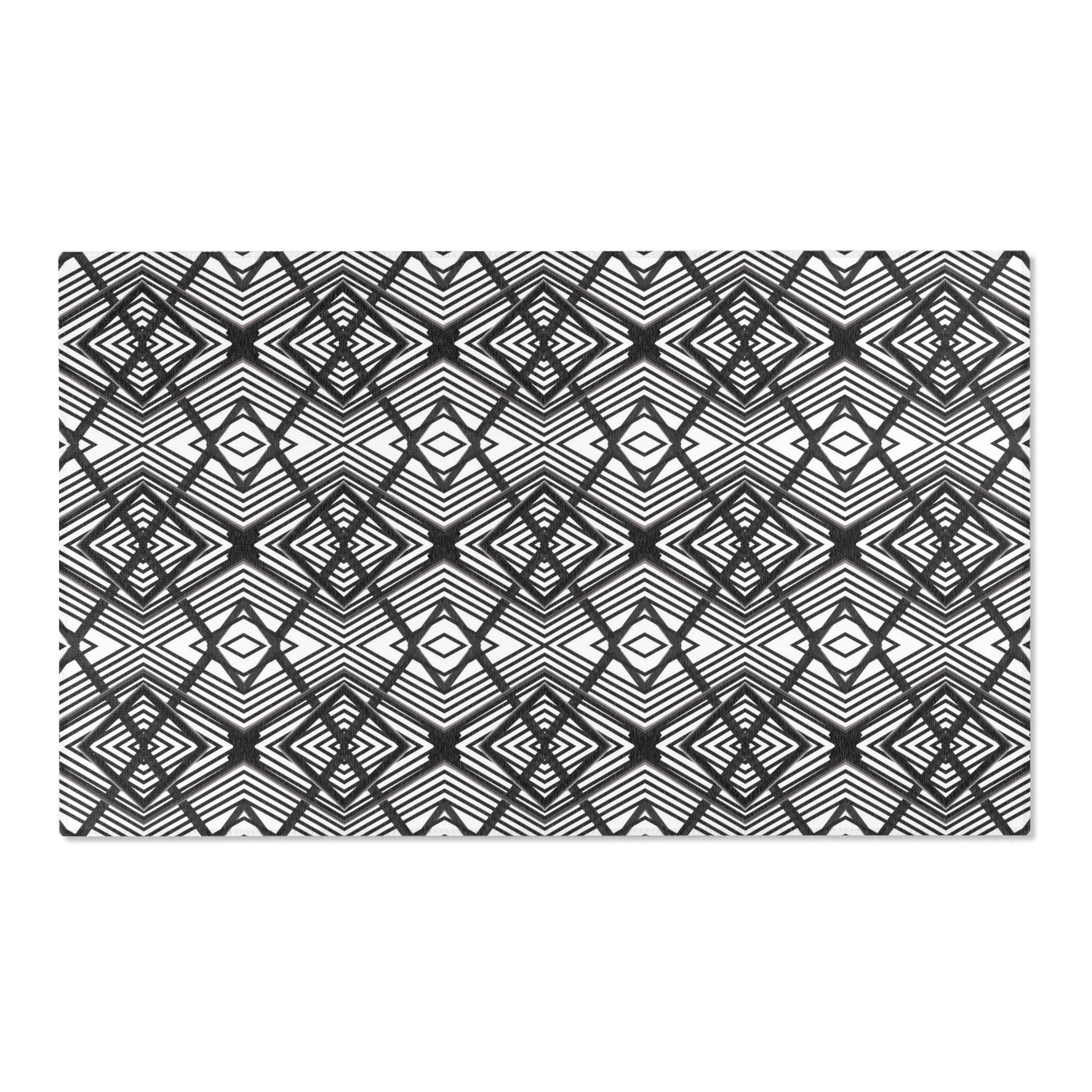 Abstract Area Rug | Geometric Black White Artsy Rug