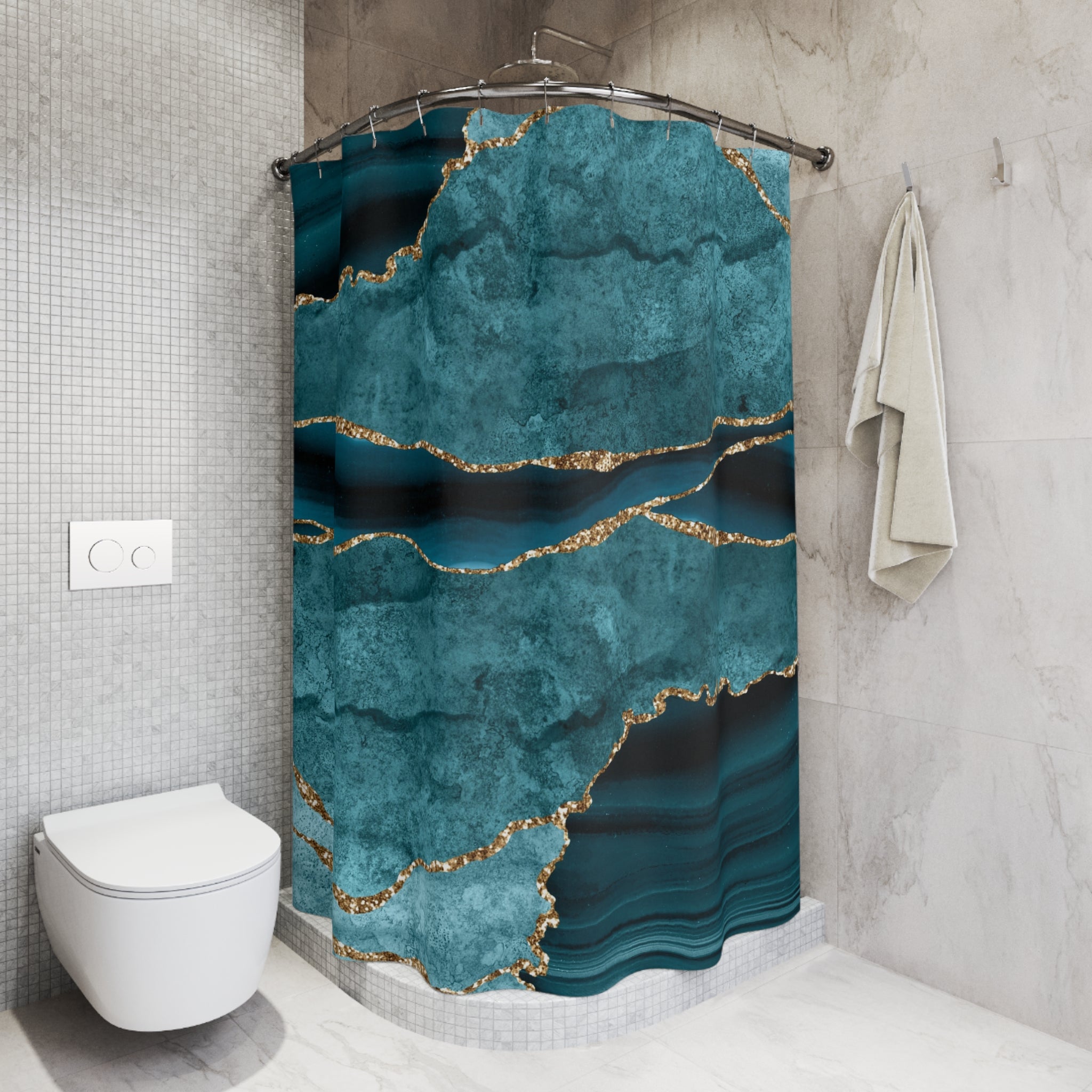 Retro Shower Curtain | Blue Marble Print