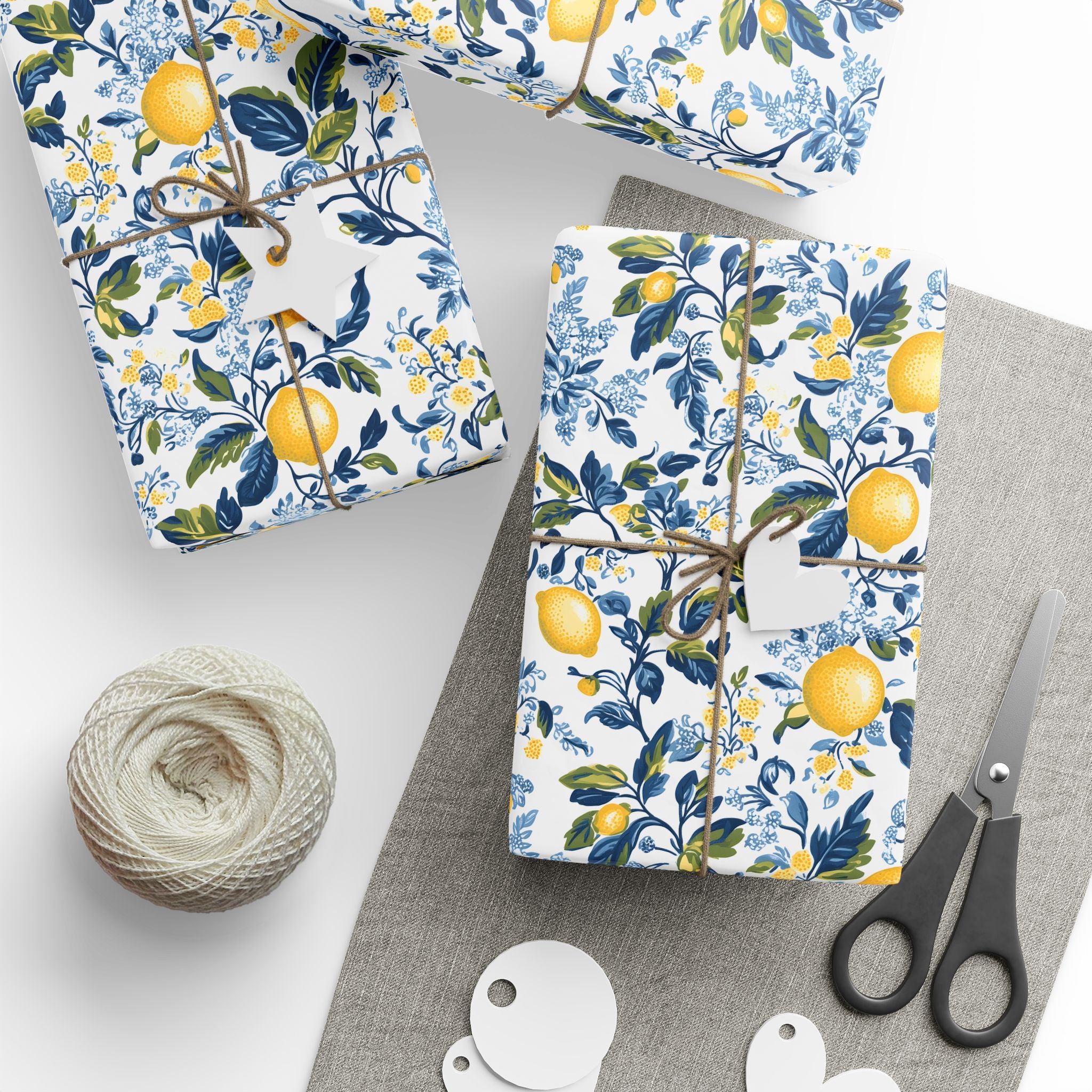 Lemon Wrapping Paper | Mediterranean Floral Gift Wrap for the Holidays, Birthdays