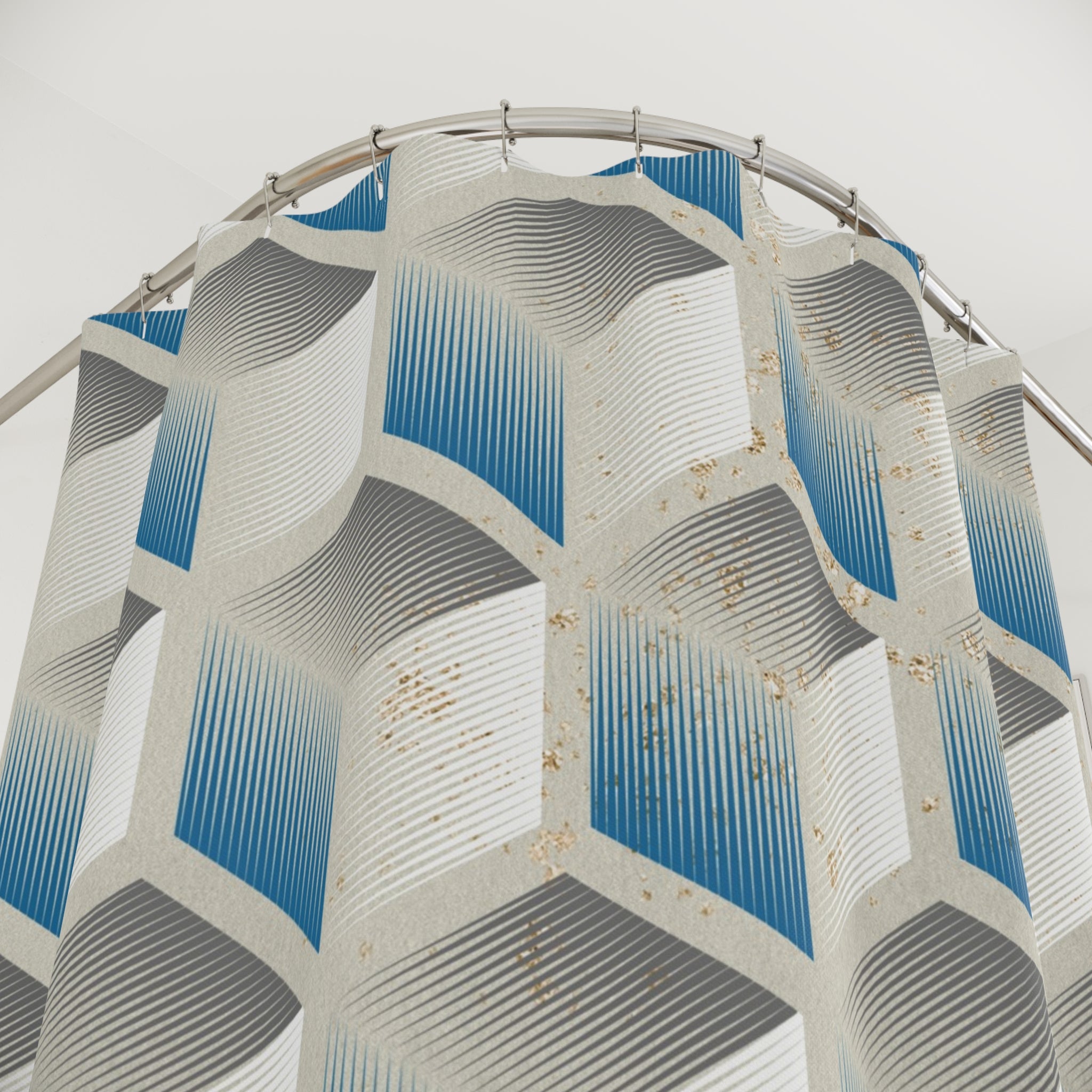 Boho Shower Curtain | Abstract Blue Grey Geometric