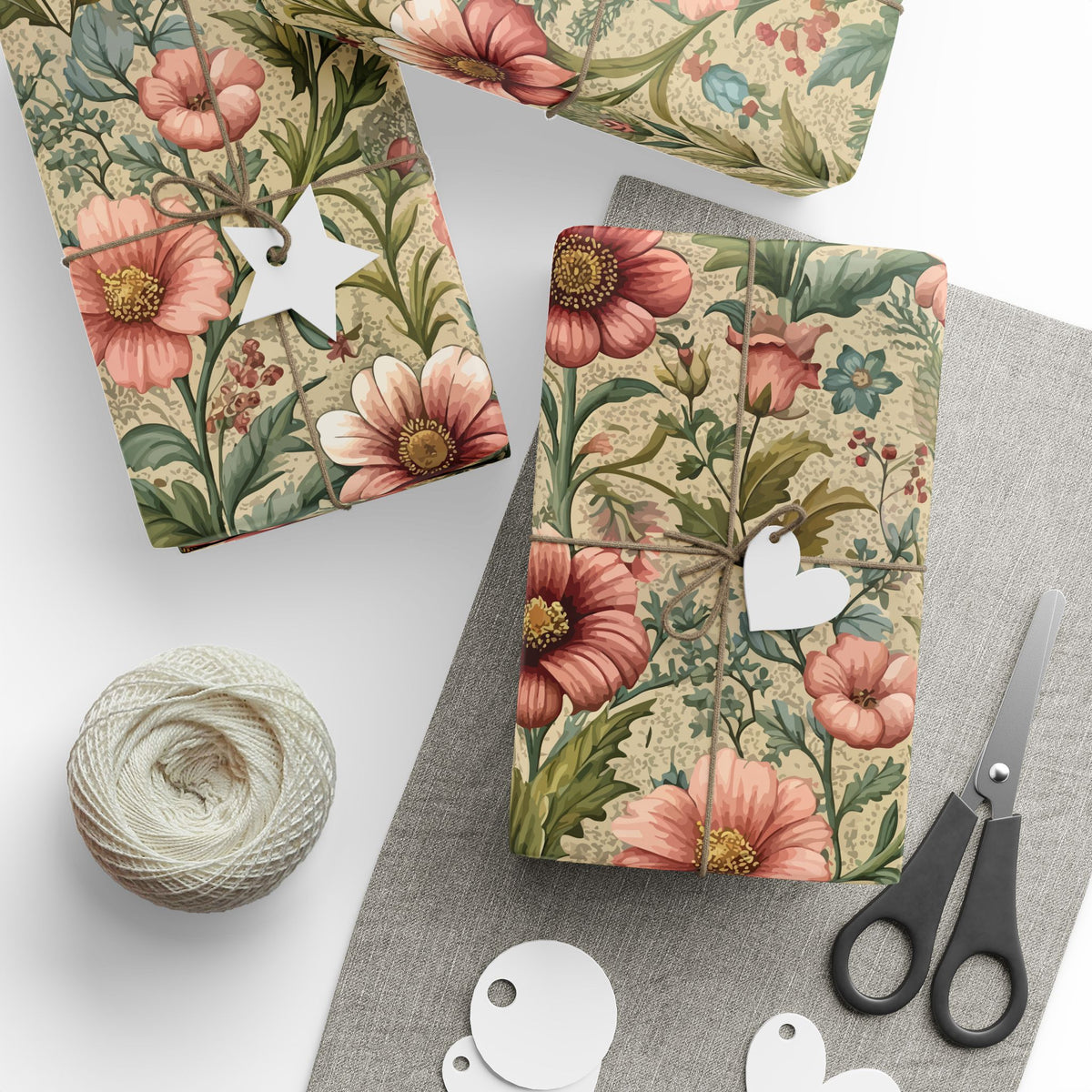 Pink Sage Green Chintz Floral Wrapping Paper, Gift Wrap