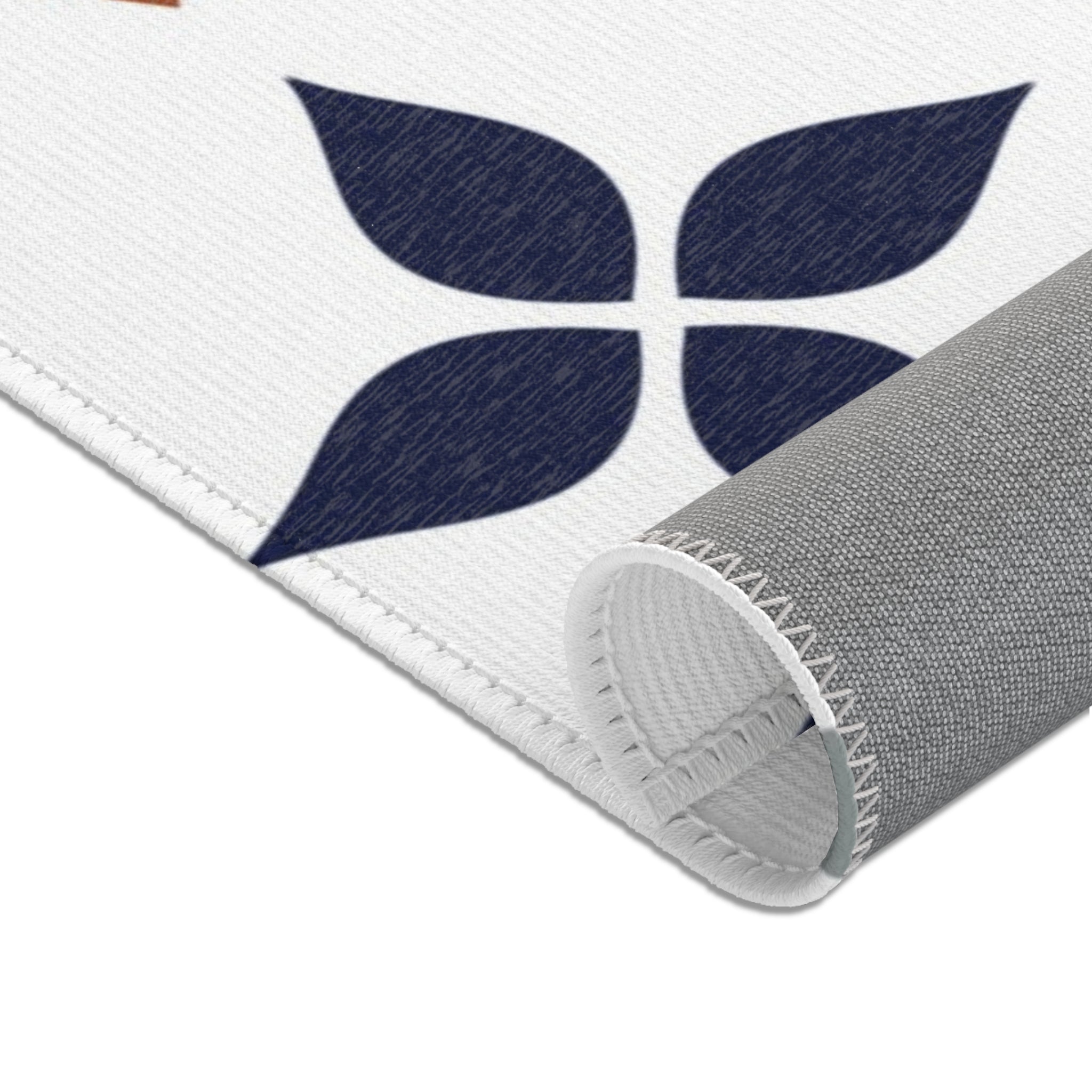 Retro Moroccan Area Rug | Vintage Art Deco, Nouveau White, Navy Blue, Grey