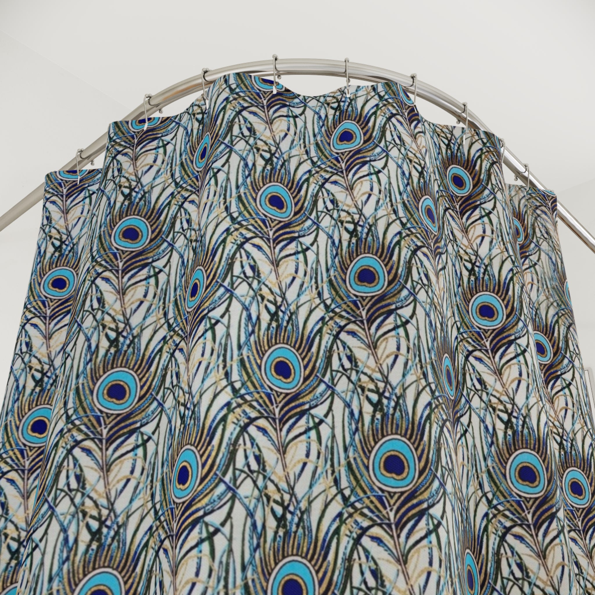 Feather Boho Shower Curtain | Blue Beige