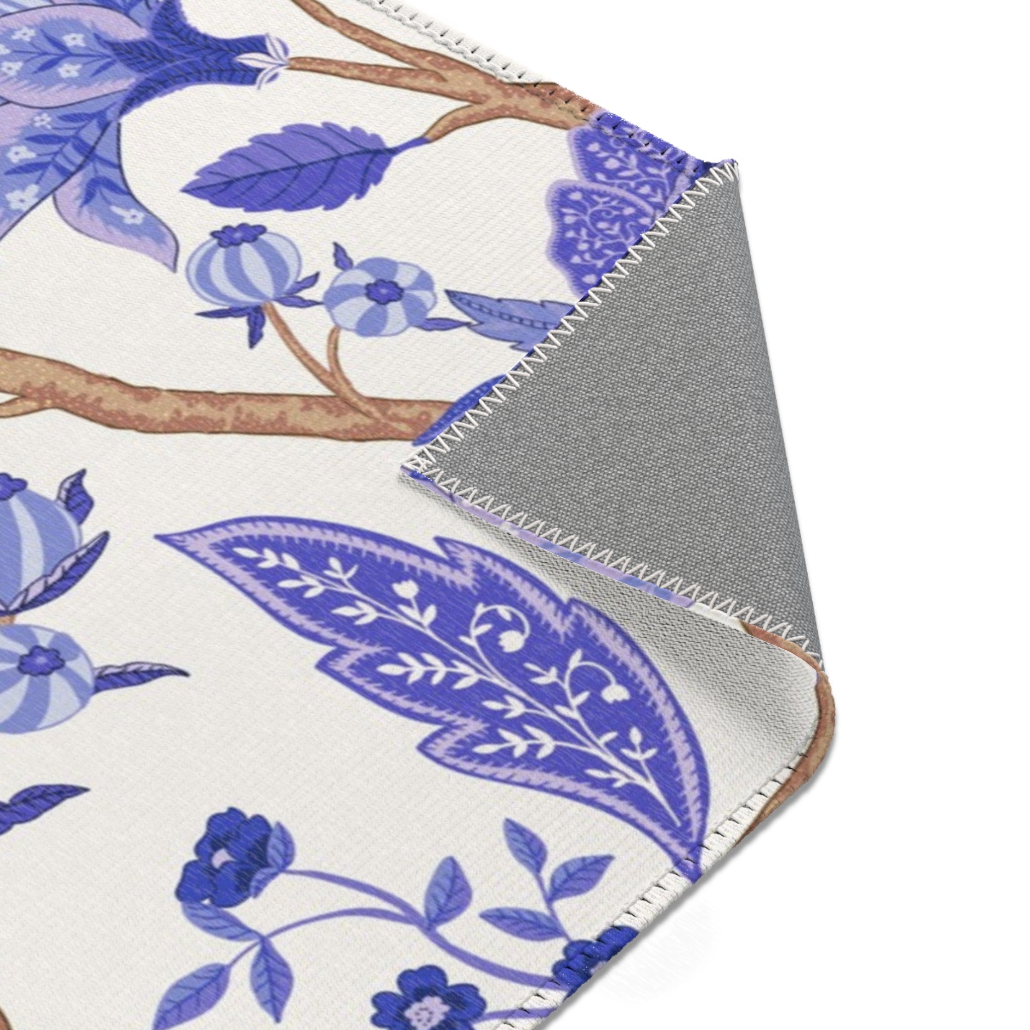 Abstract Floral Area Rug | Boho Blue White