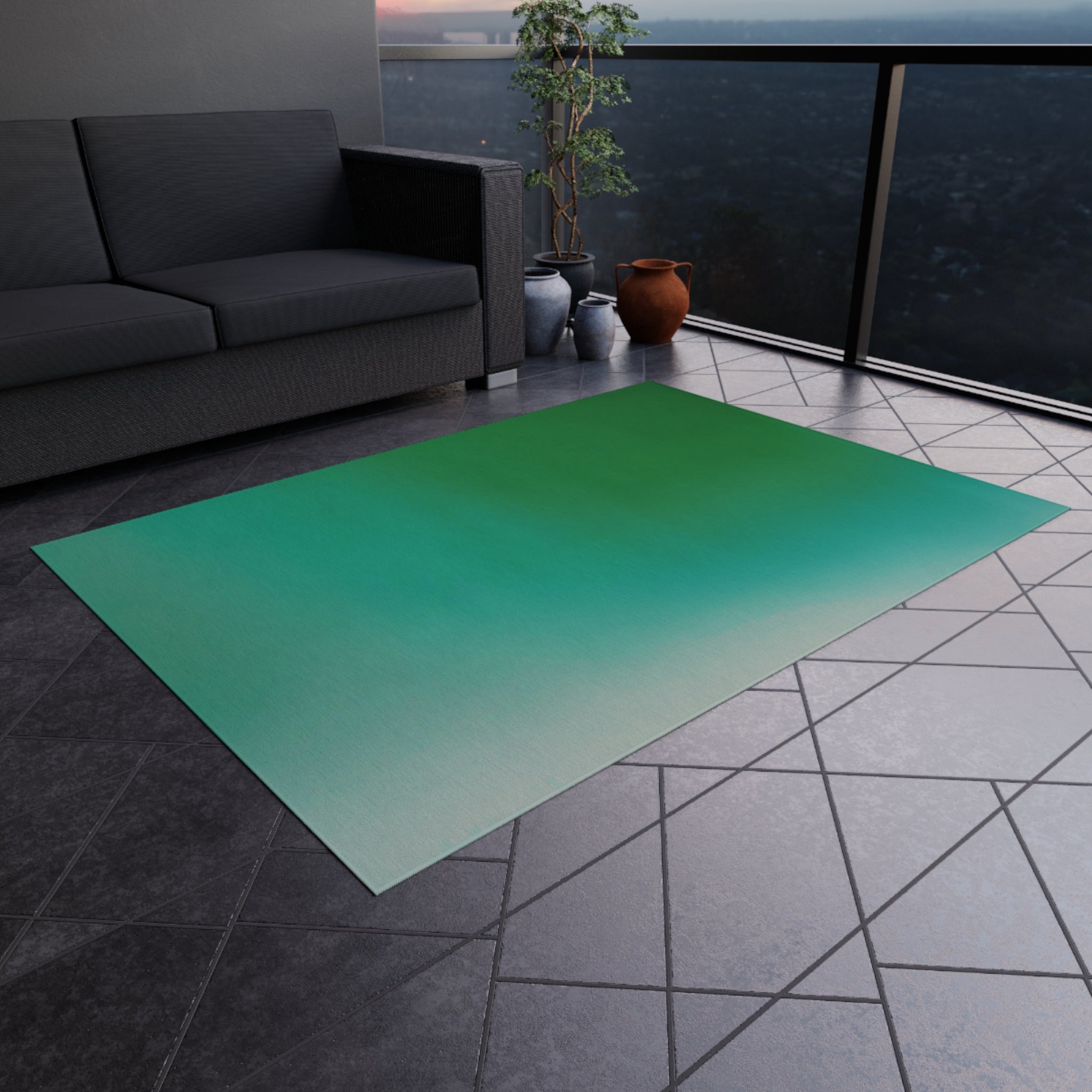 Abstract Large Outdoor Rug | Emerald Teal Green | Minimalist, Stylish Patio, Porch Floor Mat
