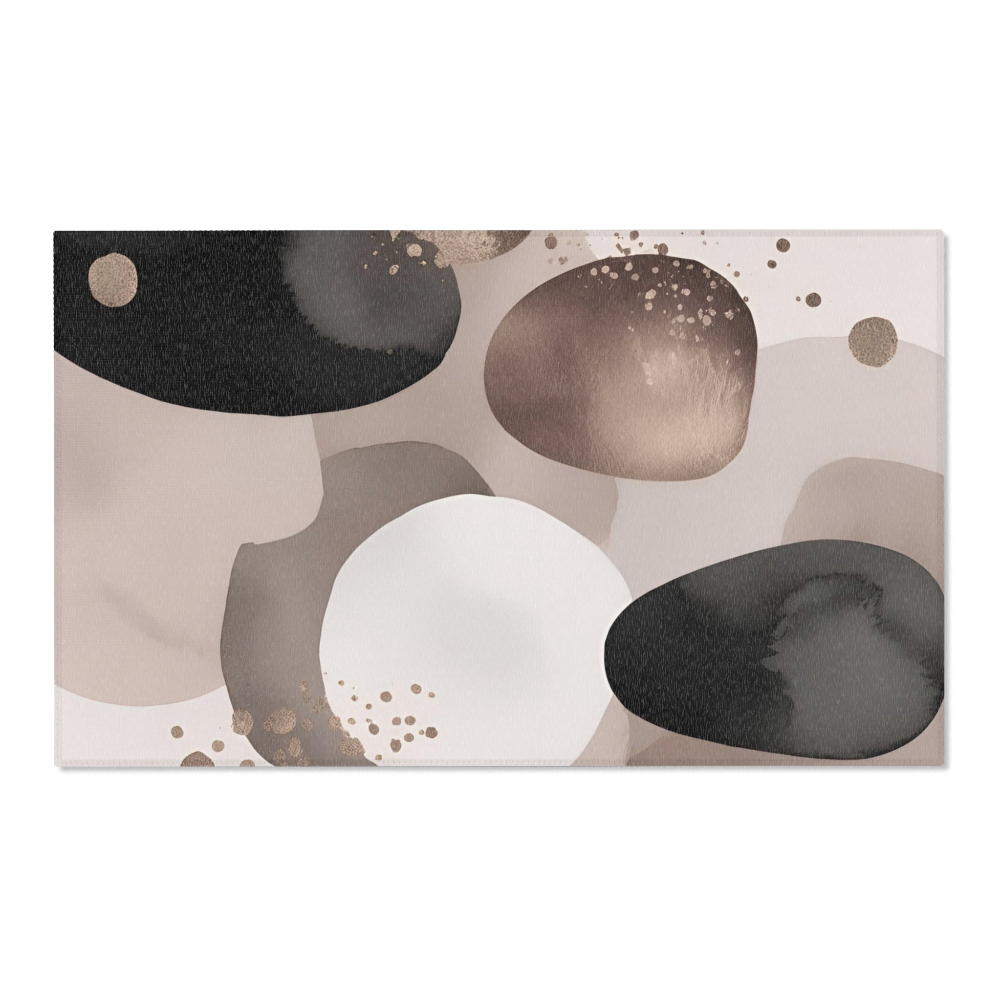 Abstract Area Rug | Black Taupe Bronze White Watercolor